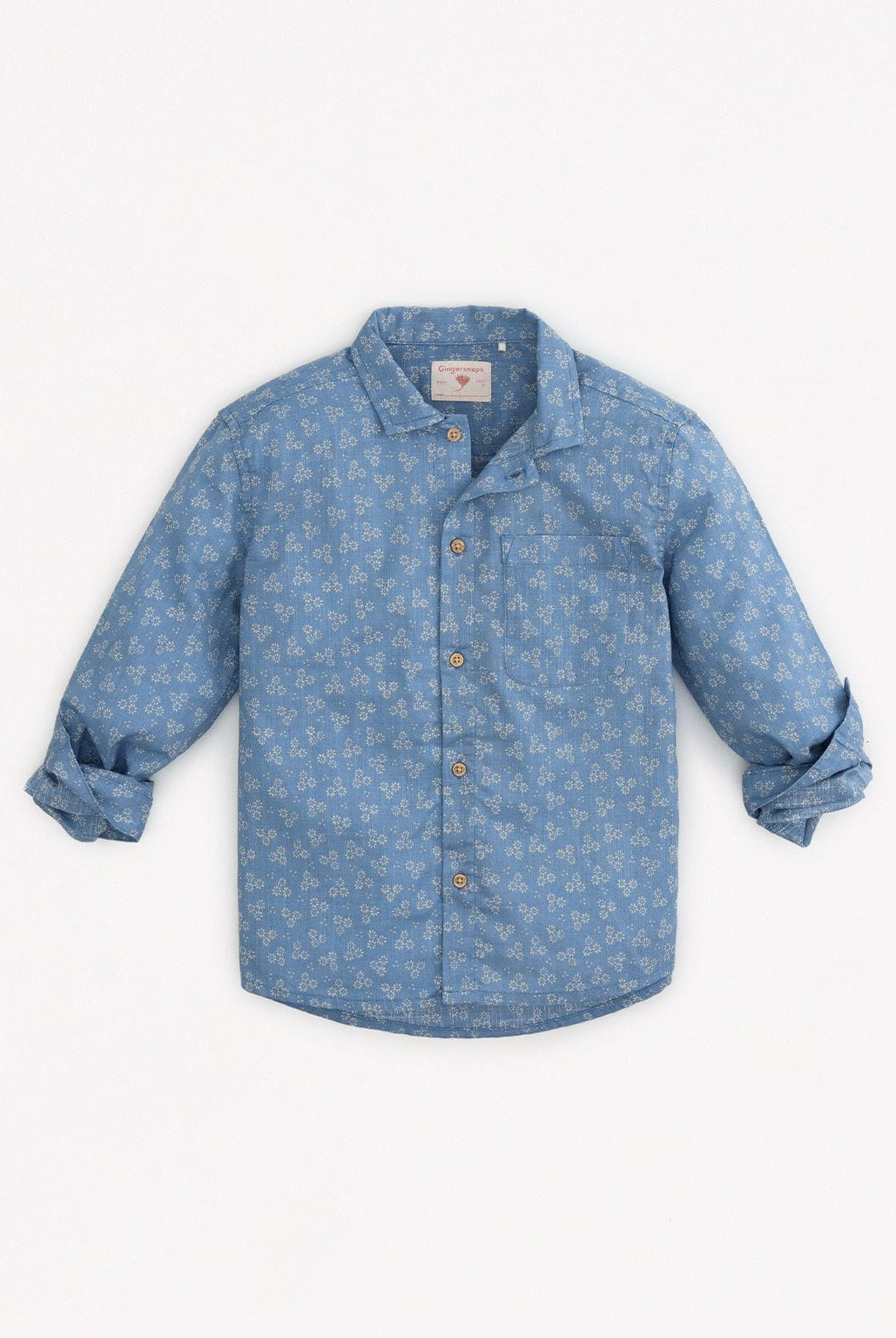 جينجرسنابس قميص مشجر أولادي بكم طويل أزرق