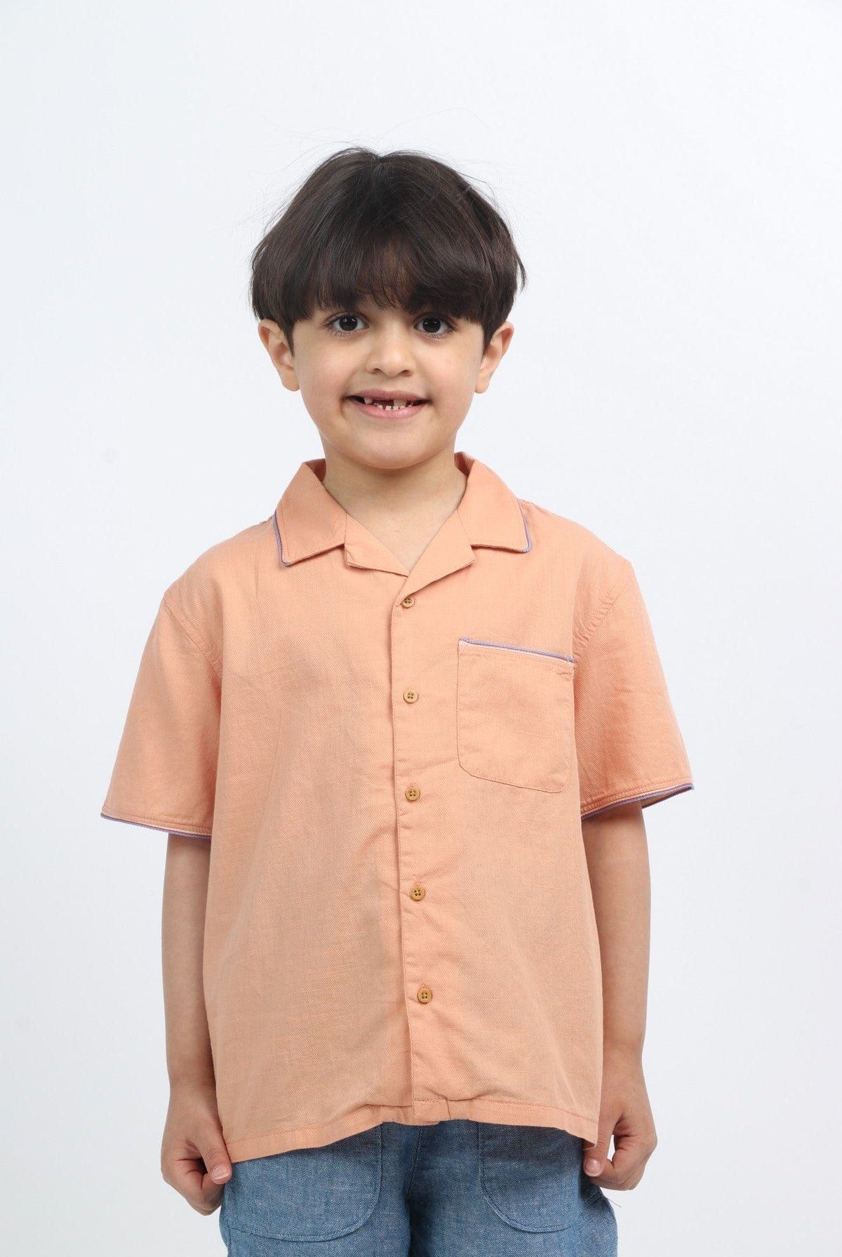 جينجرسنابس قميص أطفال بياقة بأزرار نص كم ولادي أحمر بنفسجي