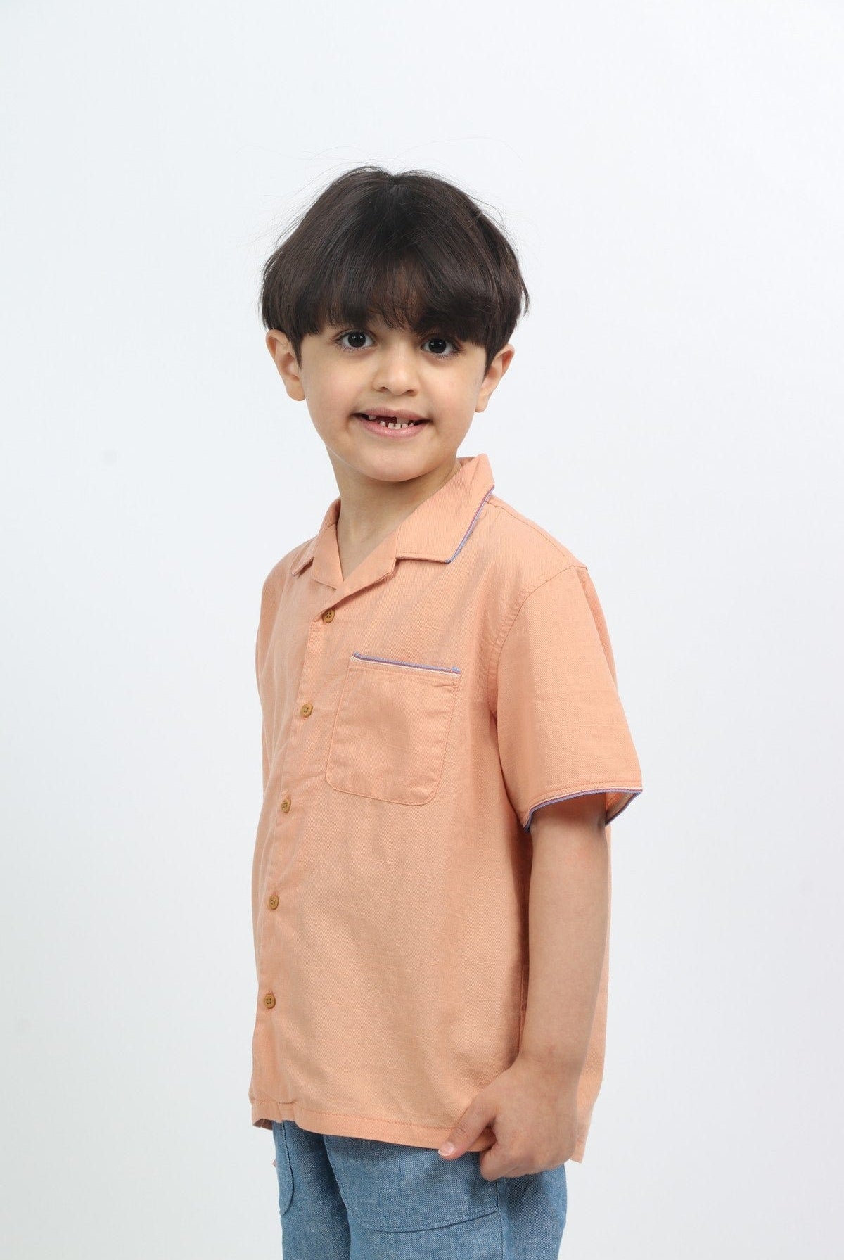 جينجرسنابس قميص أطفال بياقة بأزرار نص كم ولادي أحمر بنفسجي