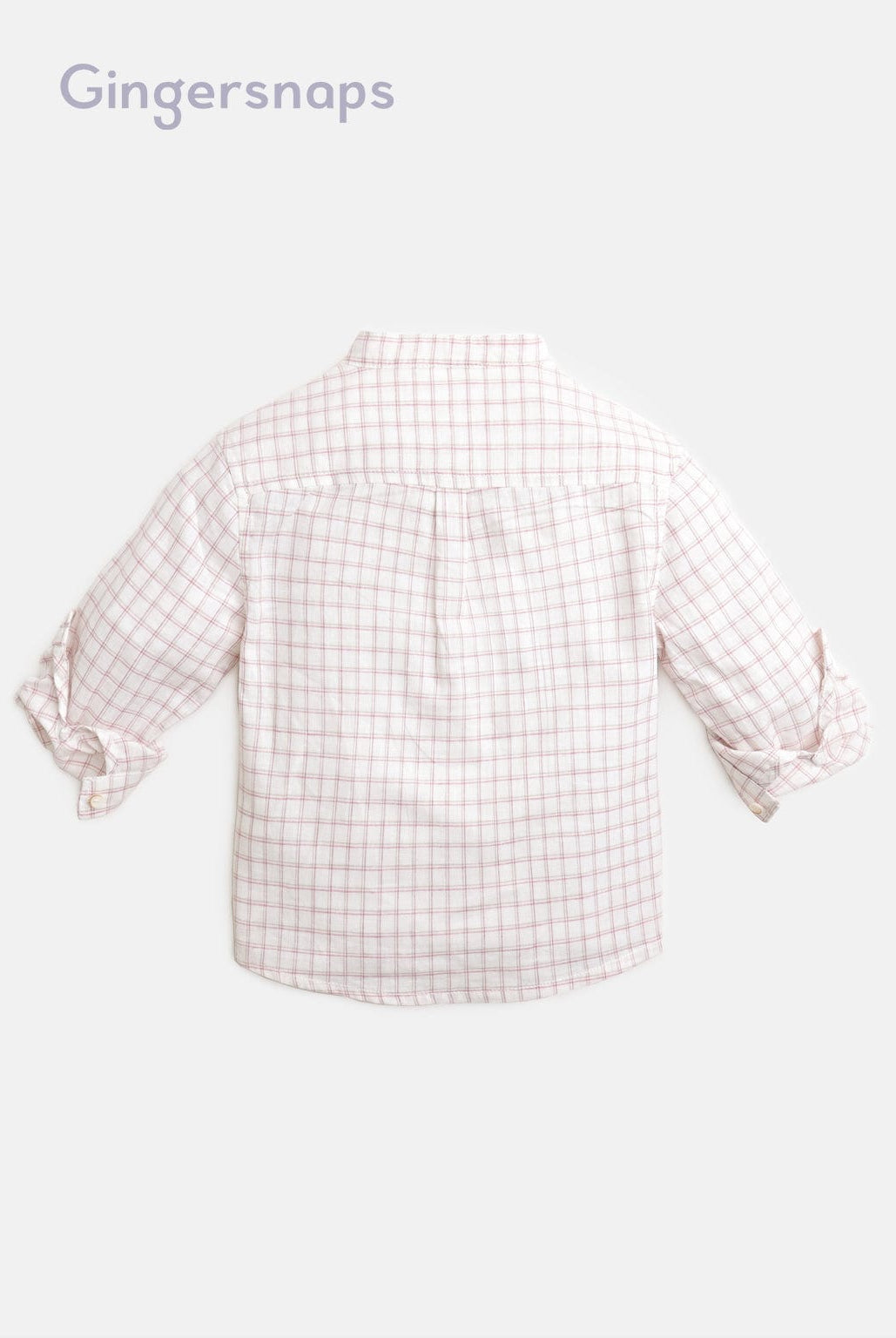 جينجرسنابس قميص بولو منسوج للأولاد بنقشة مربعات صغيرة كم طويل أبيض