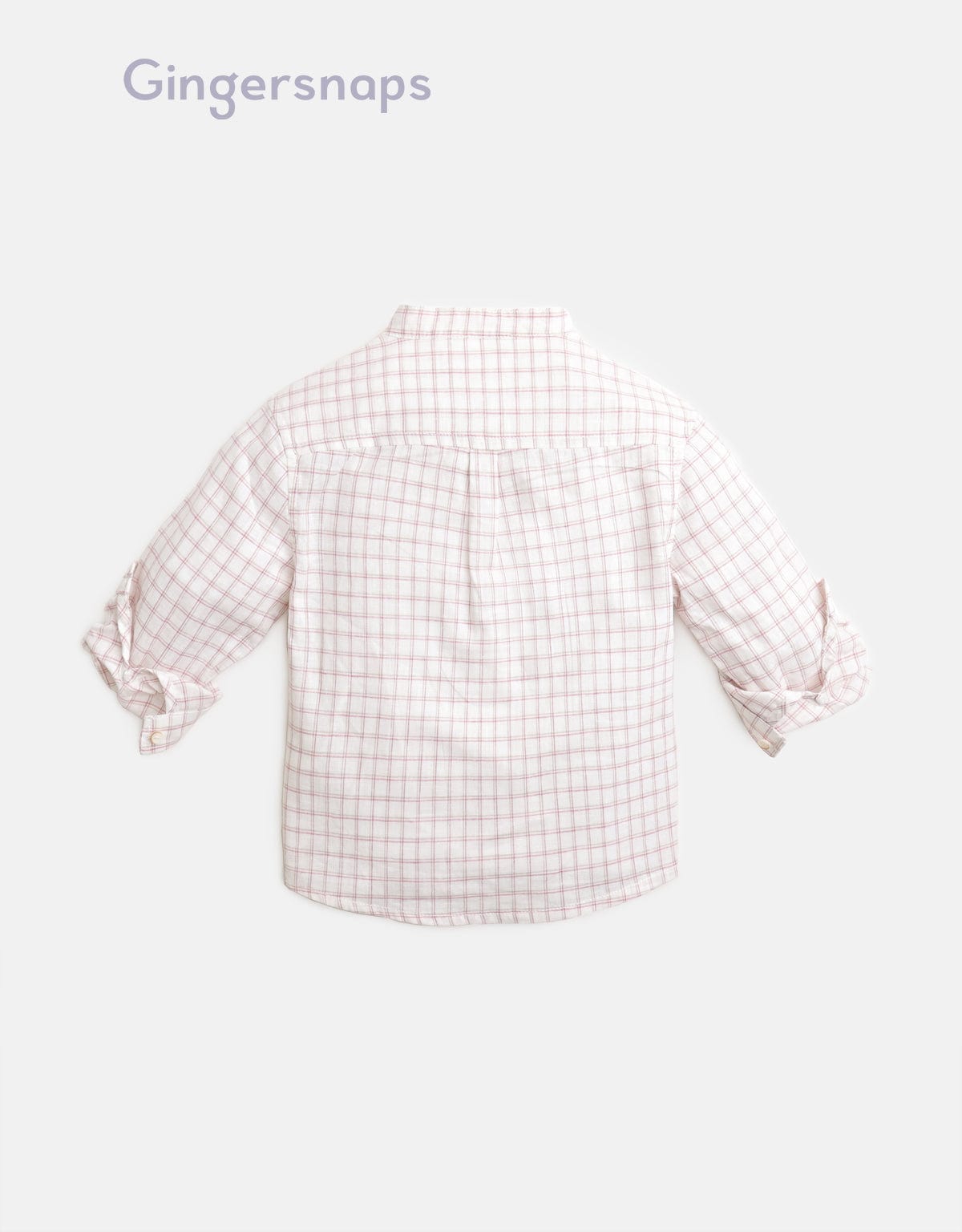 جينجرسنابس قميص بولو منسوج للأولاد بنقشة مربعات صغيرة كم طويل أبيض