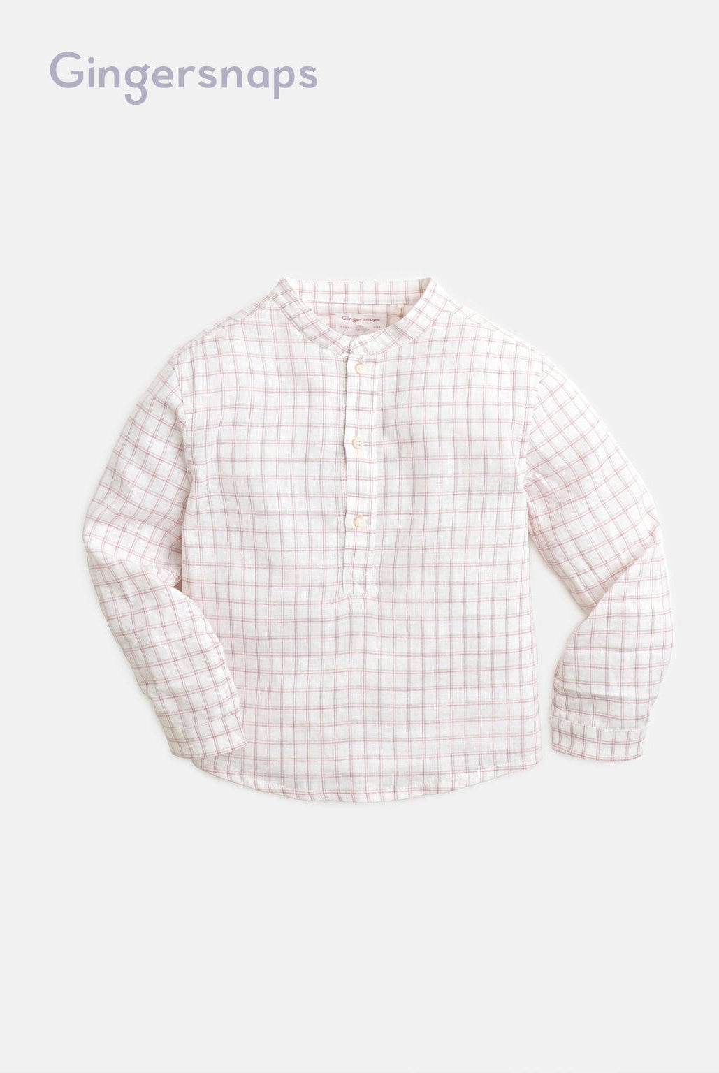 جينجرسنابس قميص بولو منسوج للأولاد بنقشة مربعات صغيرة كم طويل أبيض