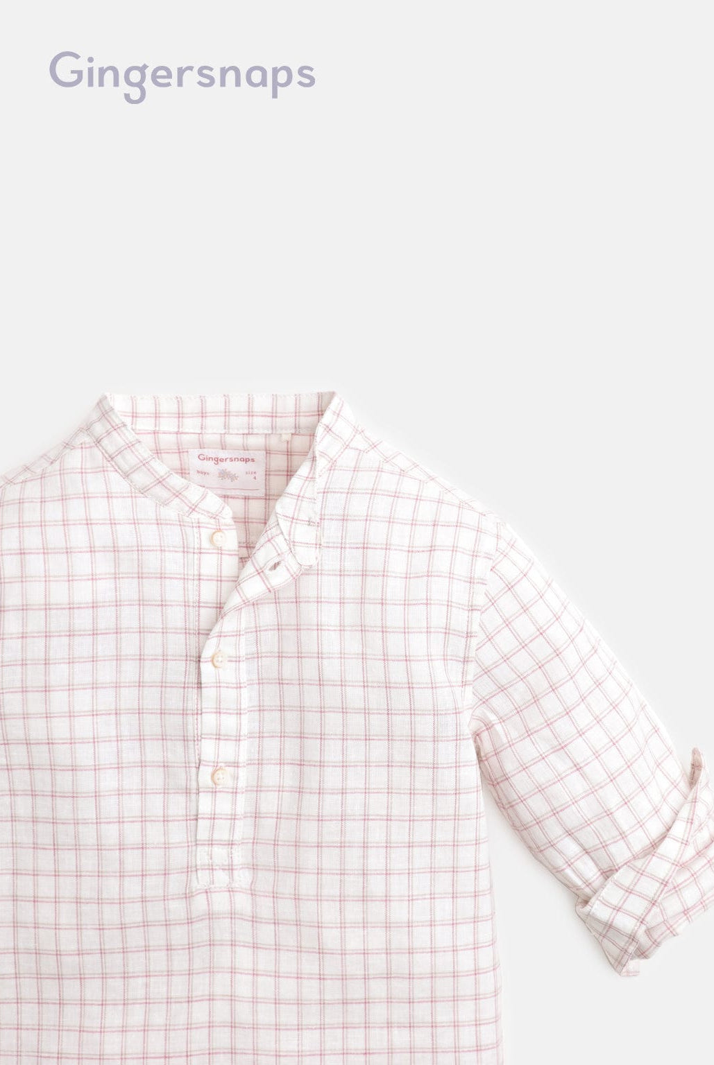 جينجرسنابس قميص بولو منسوج للأولاد بنقشة مربعات صغيرة كم طويل أبيض