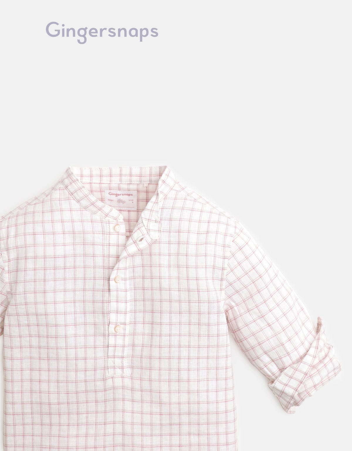 جينجرسنابس قميص بولو منسوج للأولاد بنقشة مربعات صغيرة كم طويل أبيض