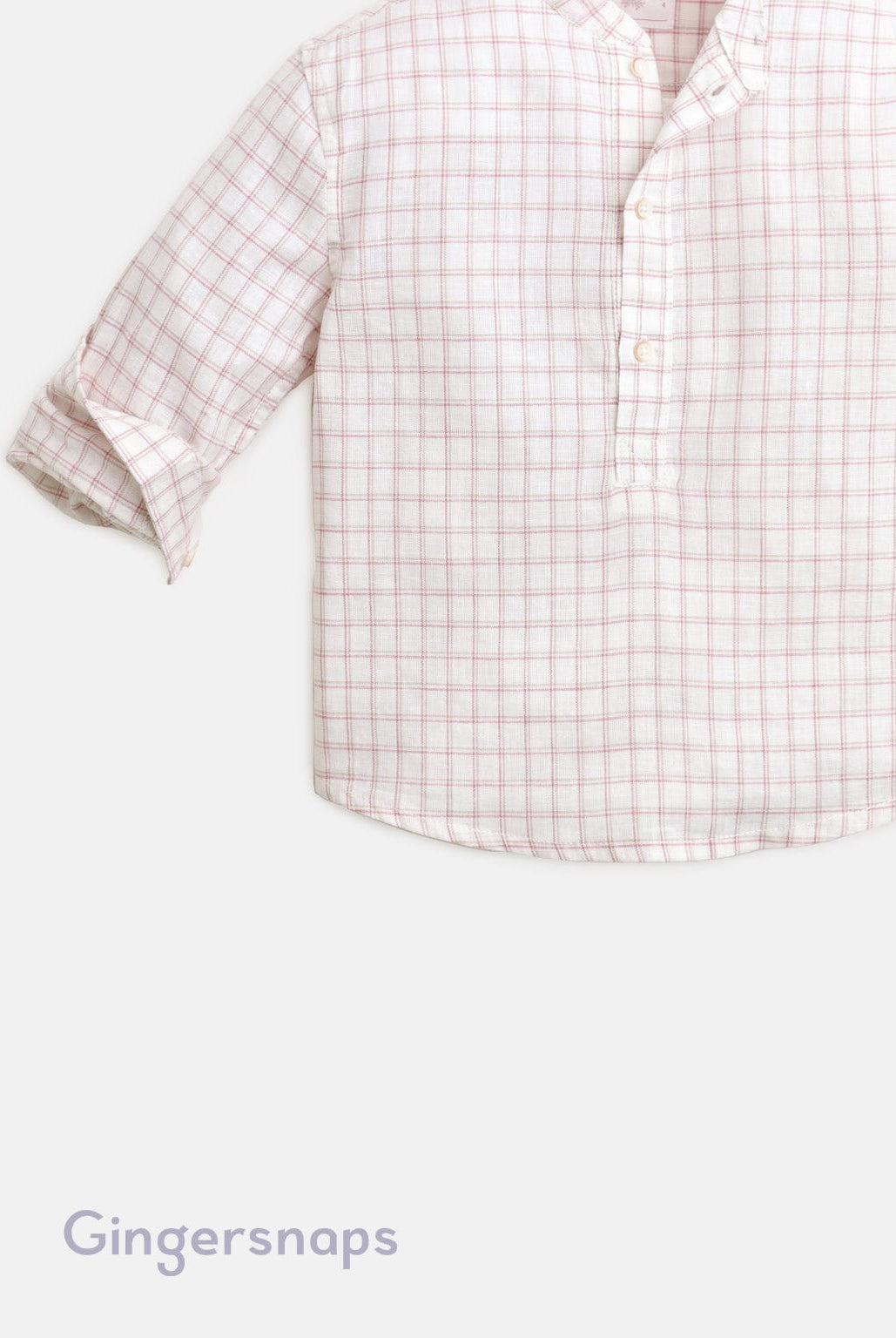 جينجرسنابس قميص بولو منسوج للأولاد بنقشة مربعات صغيرة كم طويل أبيض