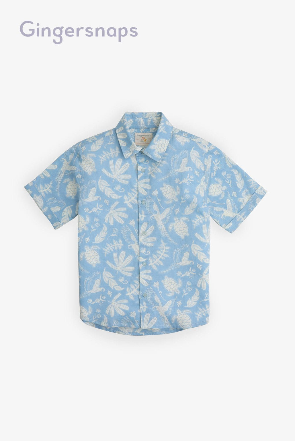 جينجرسنابس قميص مشجر بولو بأزرار أمامية كم قصير أولادي أزرق