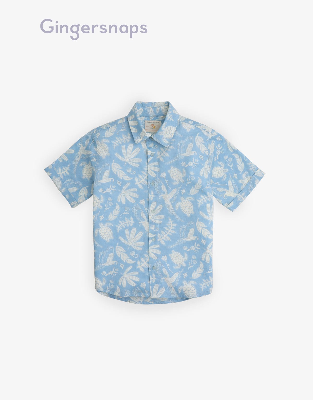 جينجرسنابس قميص مشجر بولو بأزرار أمامية كم قصير أولادي أزرق