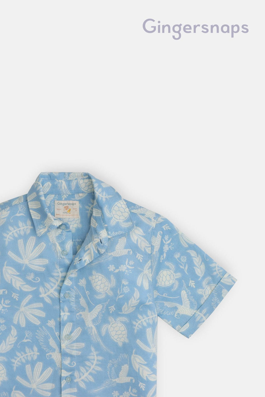 جينجرسنابس قميص مشجر بولو بأزرار أمامية كم قصير أولادي أزرق