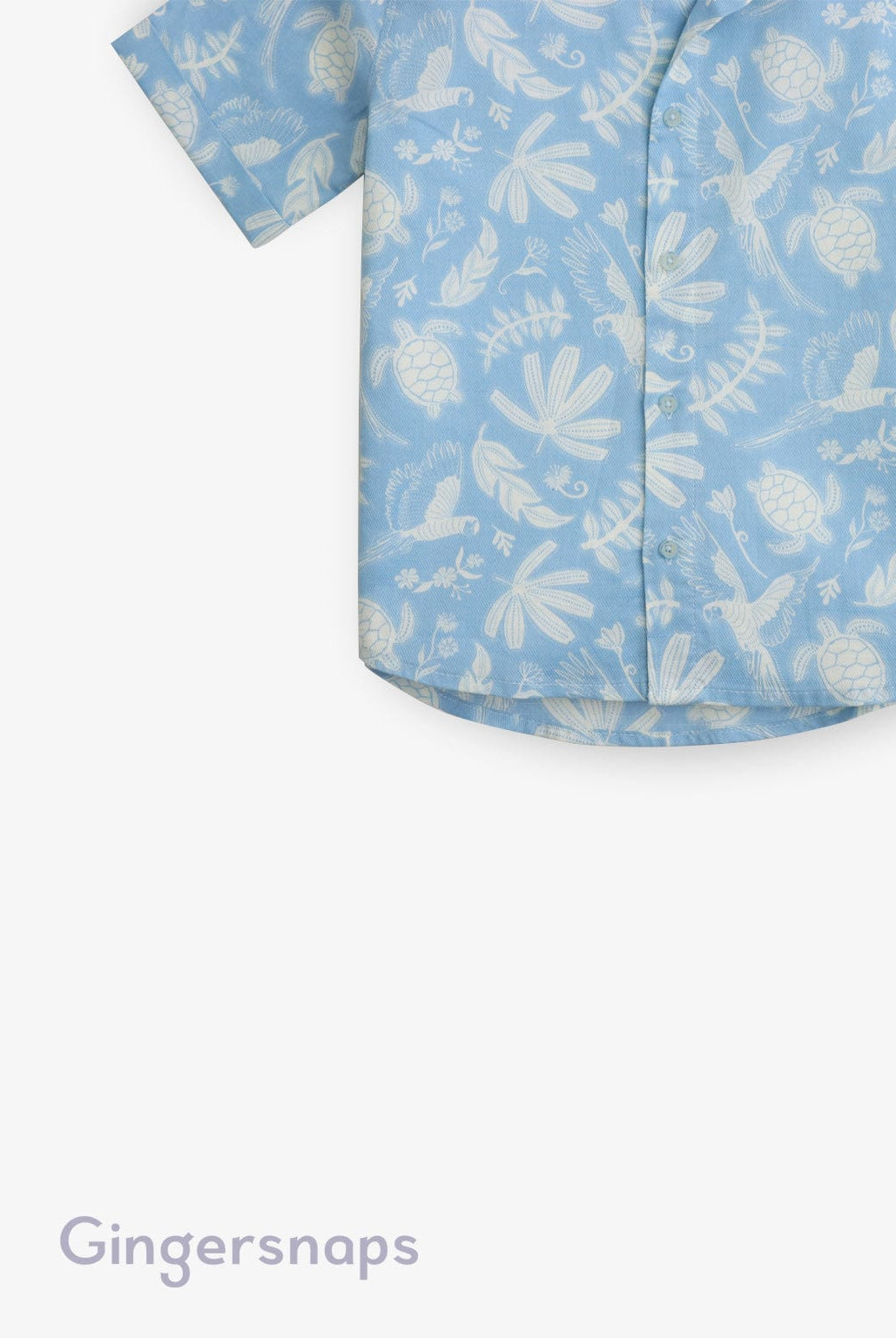 جينجرسنابس قميص مشجر بولو بأزرار أمامية كم قصير أولادي أزرق