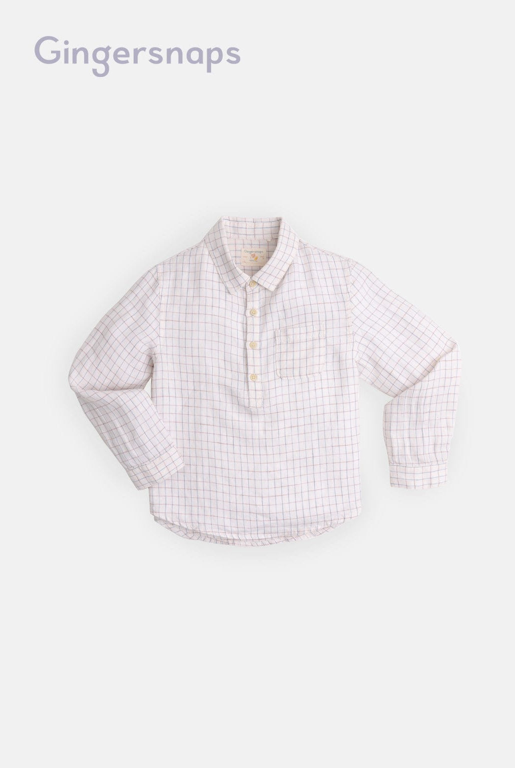 جينجرسنابس قميص بولو مربعات بأزرار أمامية كم طويل أولادي أبيض