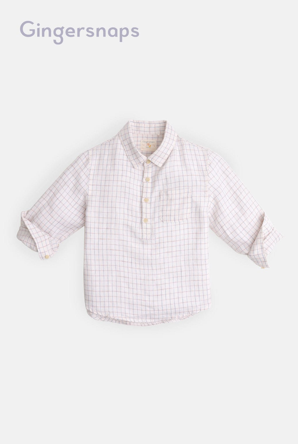 جينجرسنابس قميص بولو مربعات بأزرار أمامية كم طويل أولادي أبيض