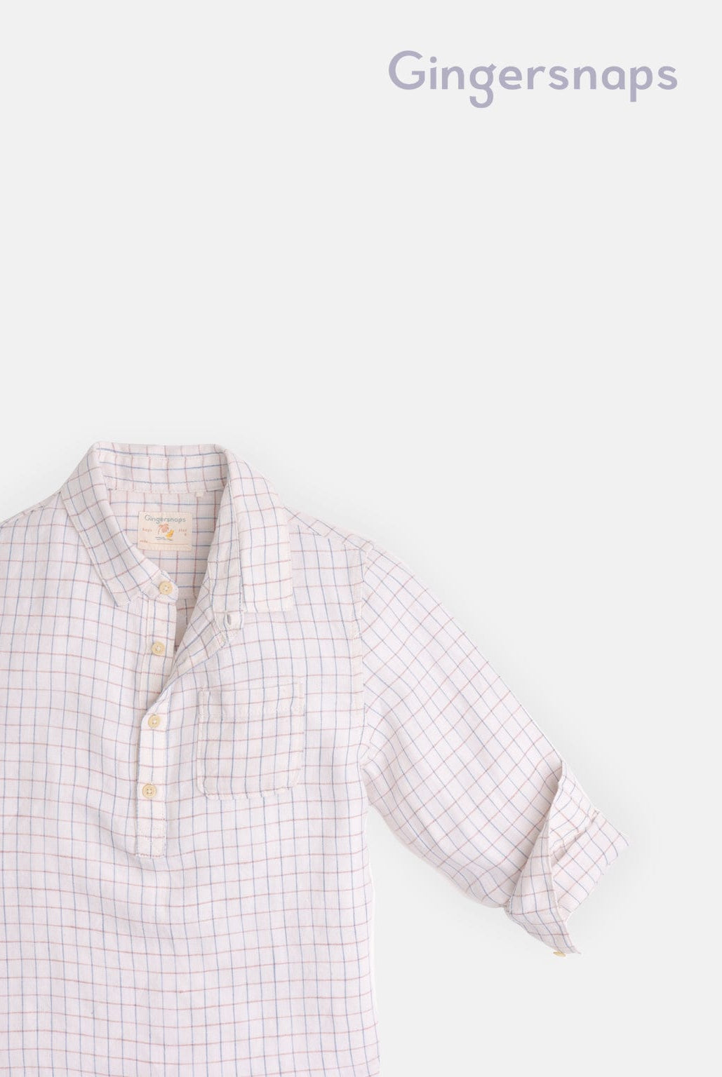 جينجرسنابس قميص بولو مربعات بأزرار أمامية كم طويل أولادي أبيض