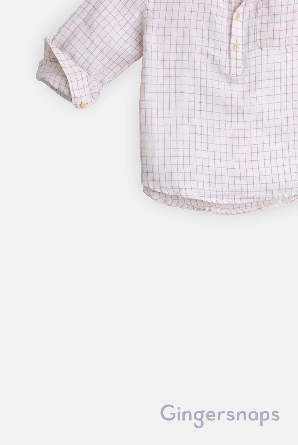 جينجرسنابس قميص بولو مربعات بأزرار أمامية كم طويل أولادي أبيض