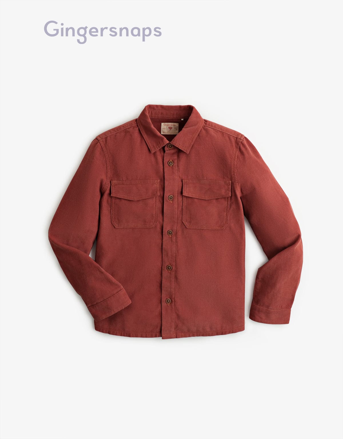 جينجرسنابس قميص أولادي بأكمام طويلة بجيوب علي الصدر بني