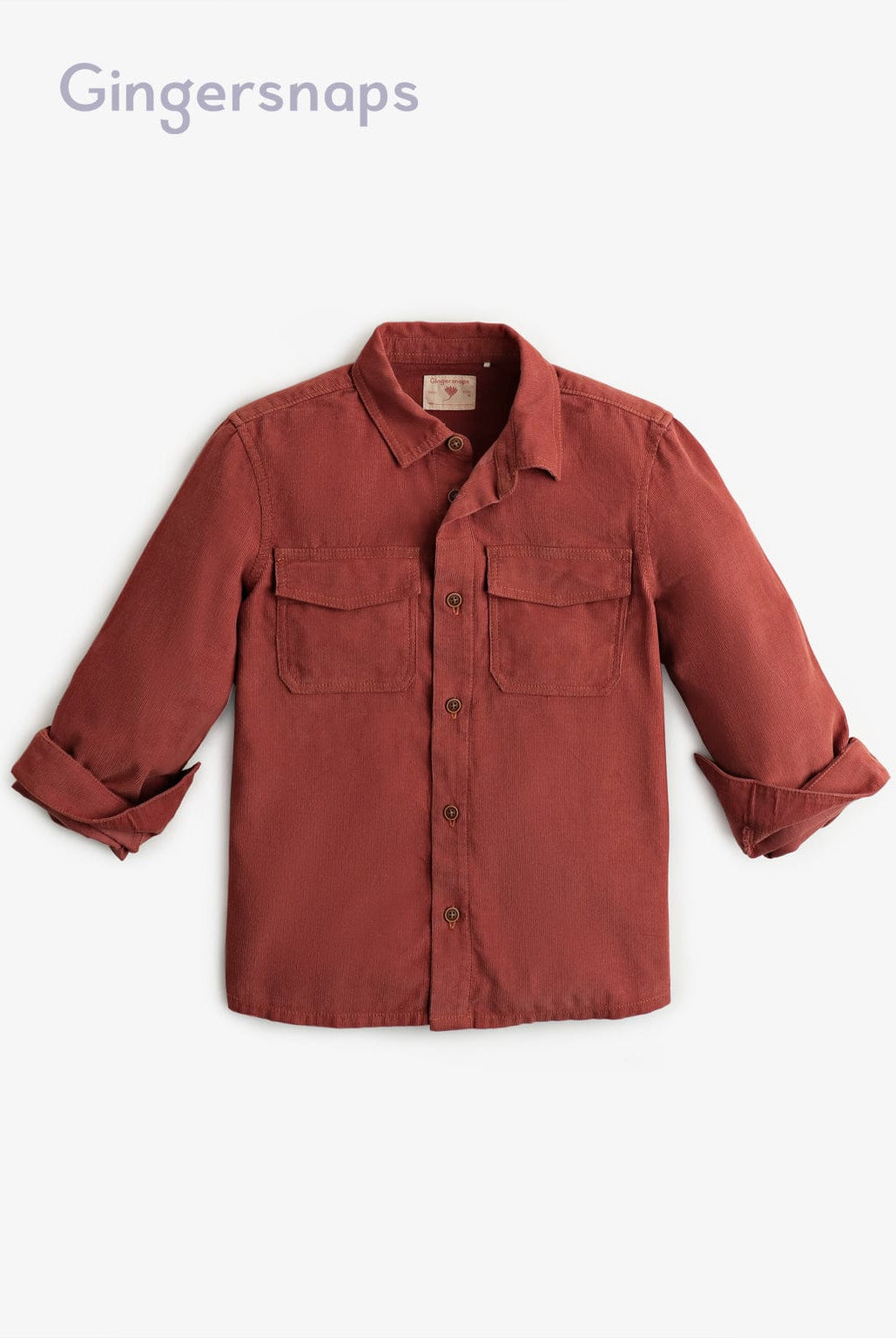 جينجرسنابس قميص أولادي بأكمام طويلة بجيوب علي الصدر بني