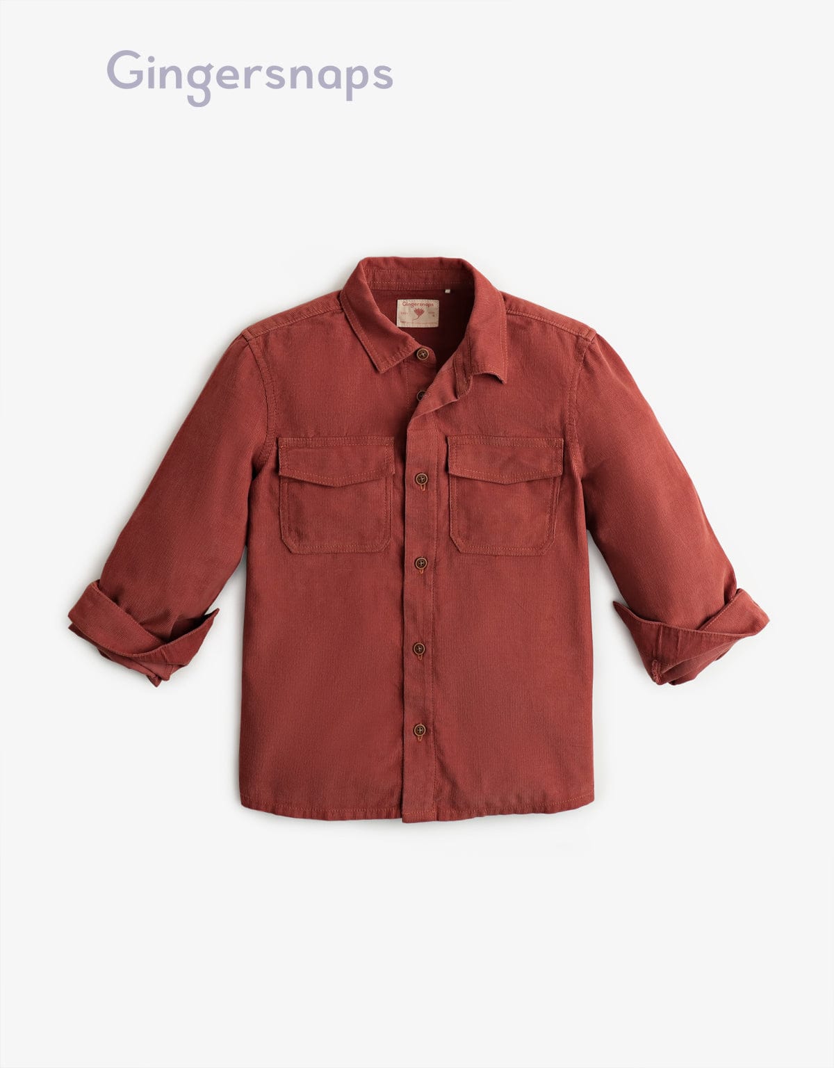 جينجرسنابس قميص أولادي بأكمام طويلة بجيوب علي الصدر بني
