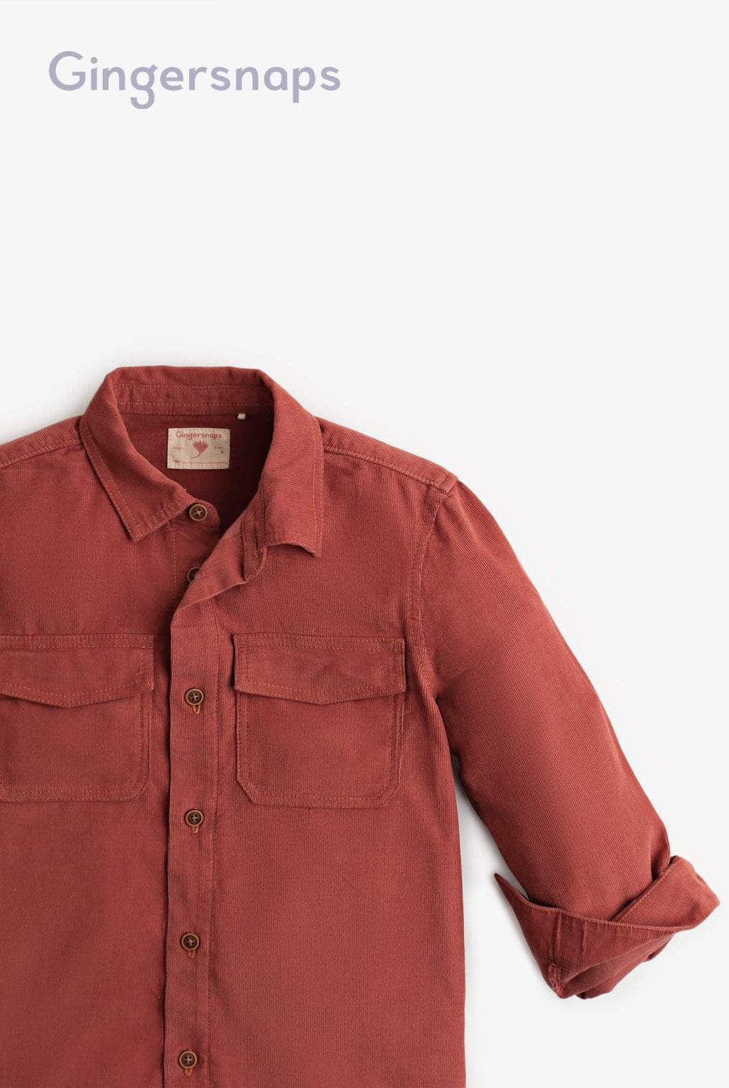 جينجرسنابس قميص أولادي بأكمام طويلة بجيوب علي الصدر بني