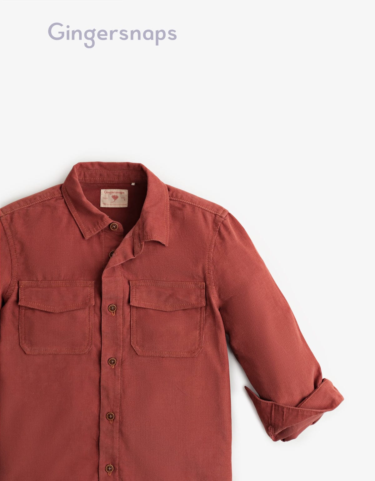 جينجرسنابس قميص أولادي بأكمام طويلة بجيوب علي الصدر بني