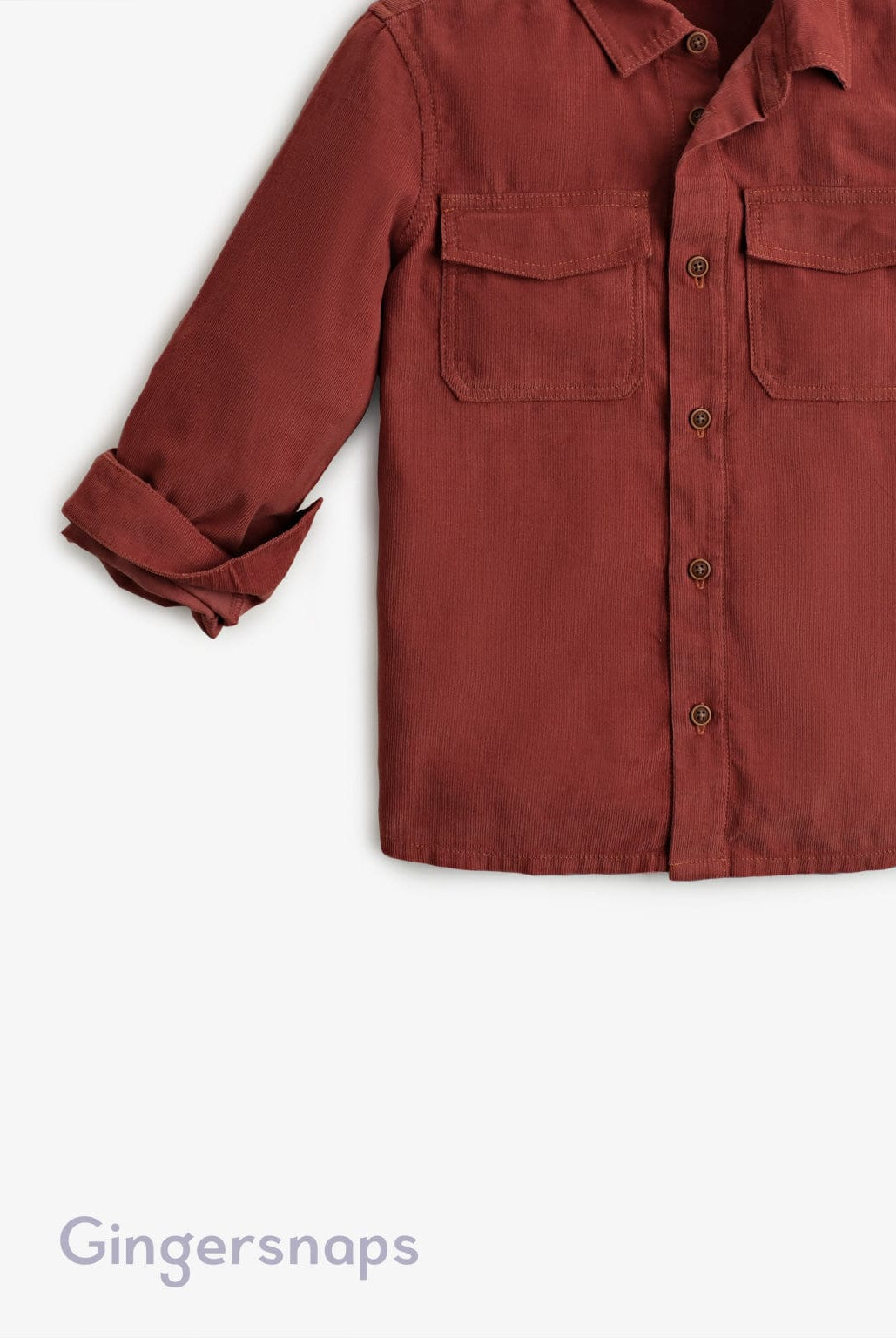 جينجرسنابس قميص أولادي بأكمام طويلة بجيوب علي الصدر بني