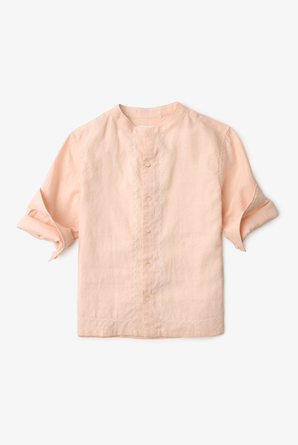 جينجرسنابس قميص سادة بأزرار أمامية كم طويل برقبة دائرية ولادي خوخي