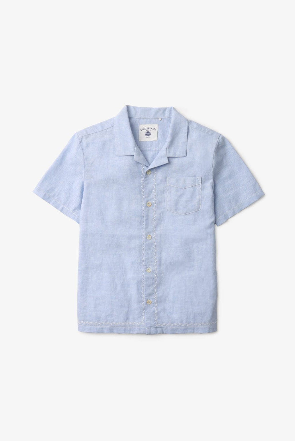 جينجرسنابس قميص سادة بأزرار أمامية وياقة نص كم ولادي أزرق