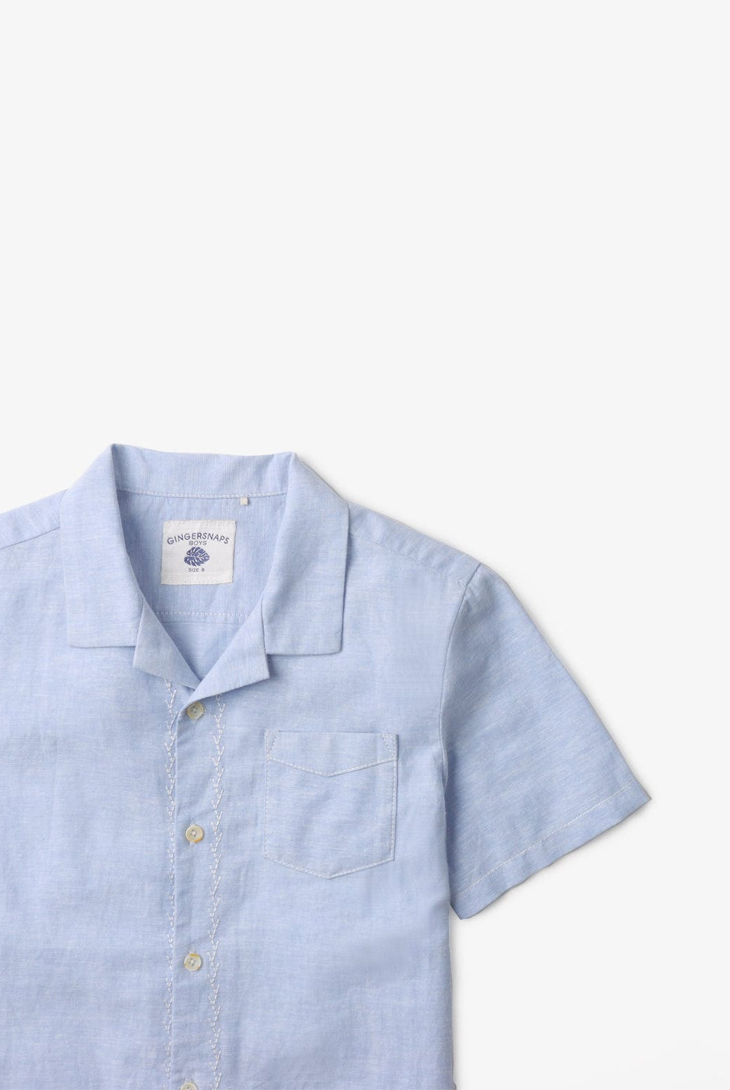 جينجرسنابس قميص سادة بأزرار أمامية وياقة نص كم ولادي أزرق