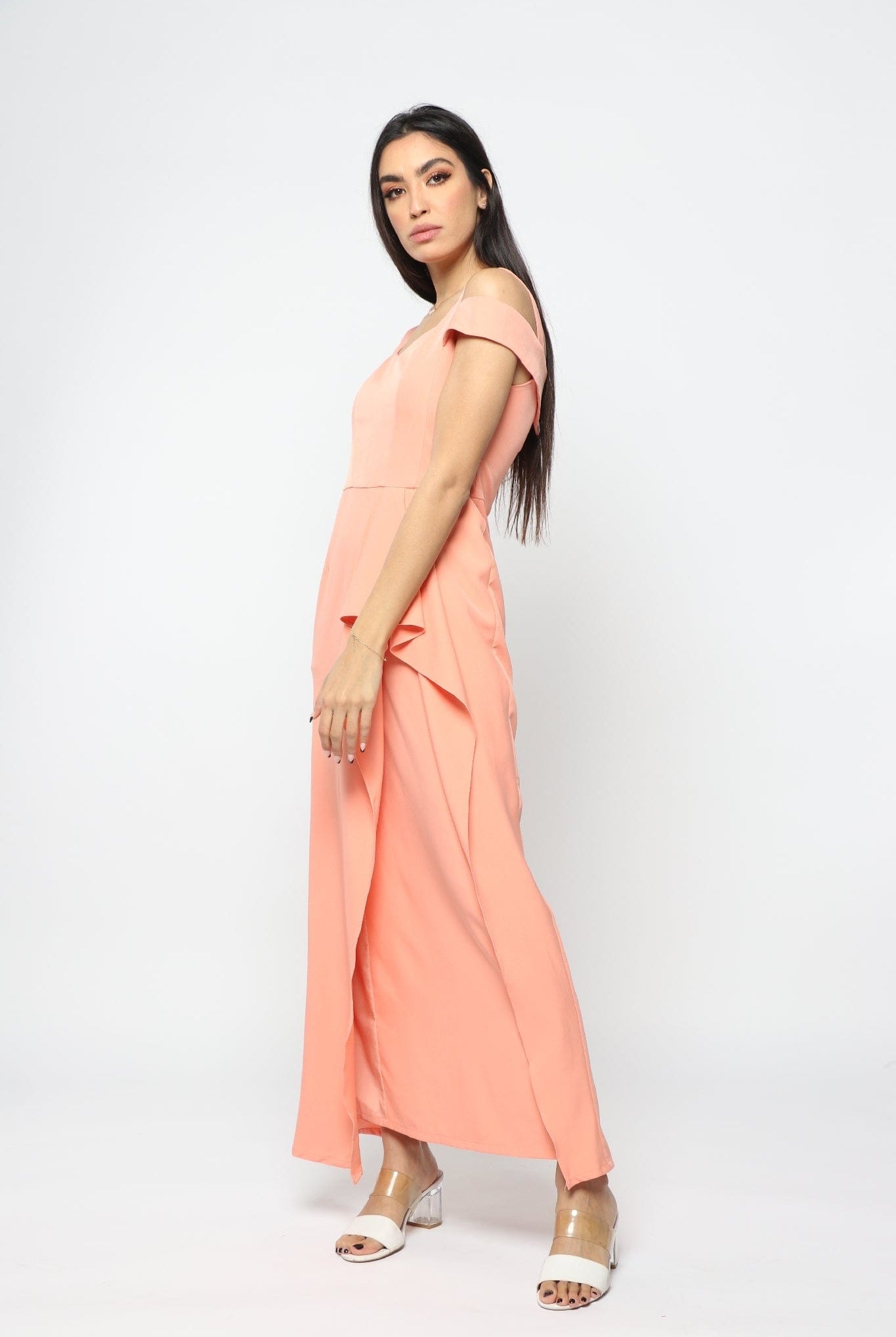 نتشي فستان طويل حمالات كتف مفتوح من الخلف بدون كم