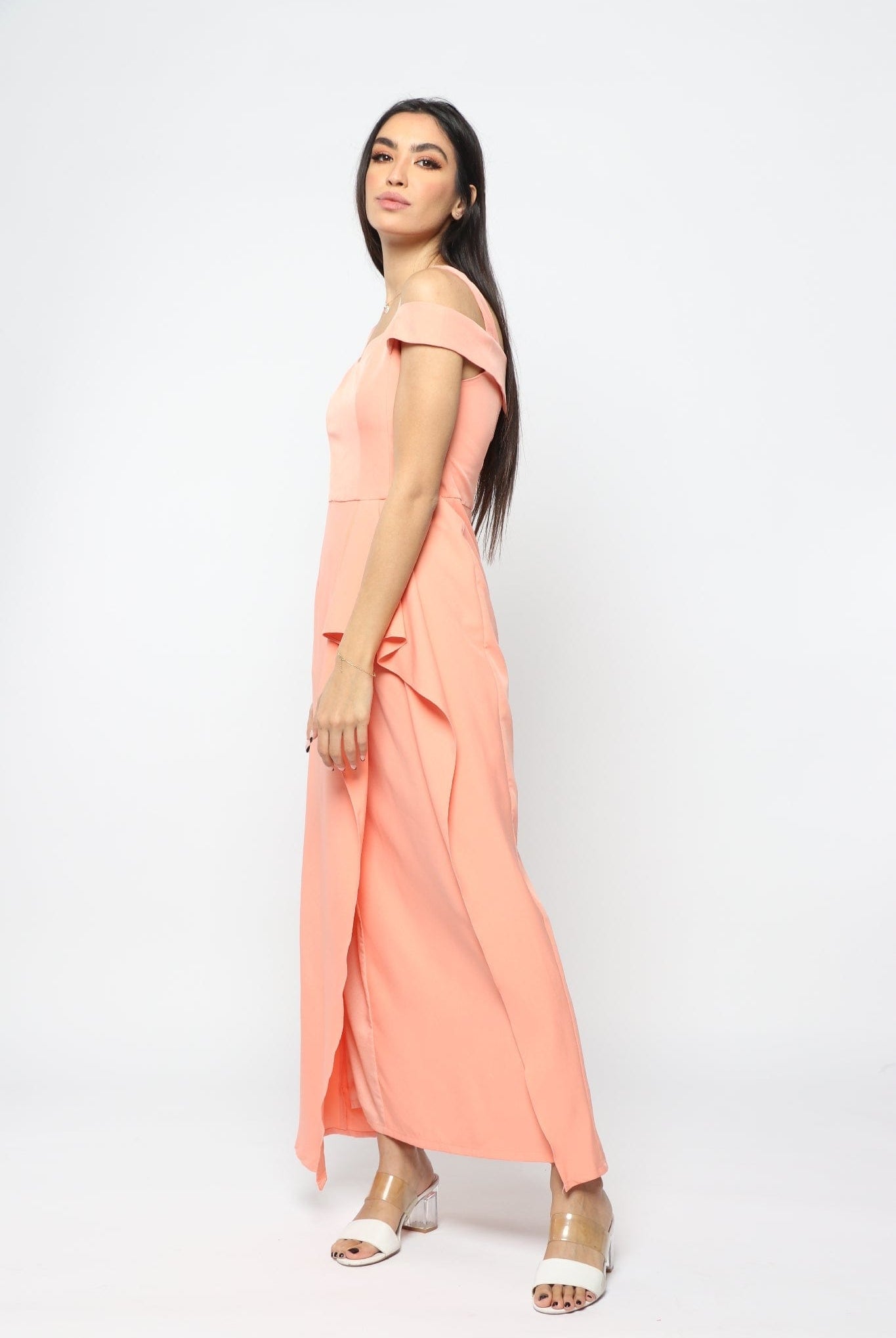 نتشي فستان طويل حمالات كتف مفتوح من الخلف بدون كم