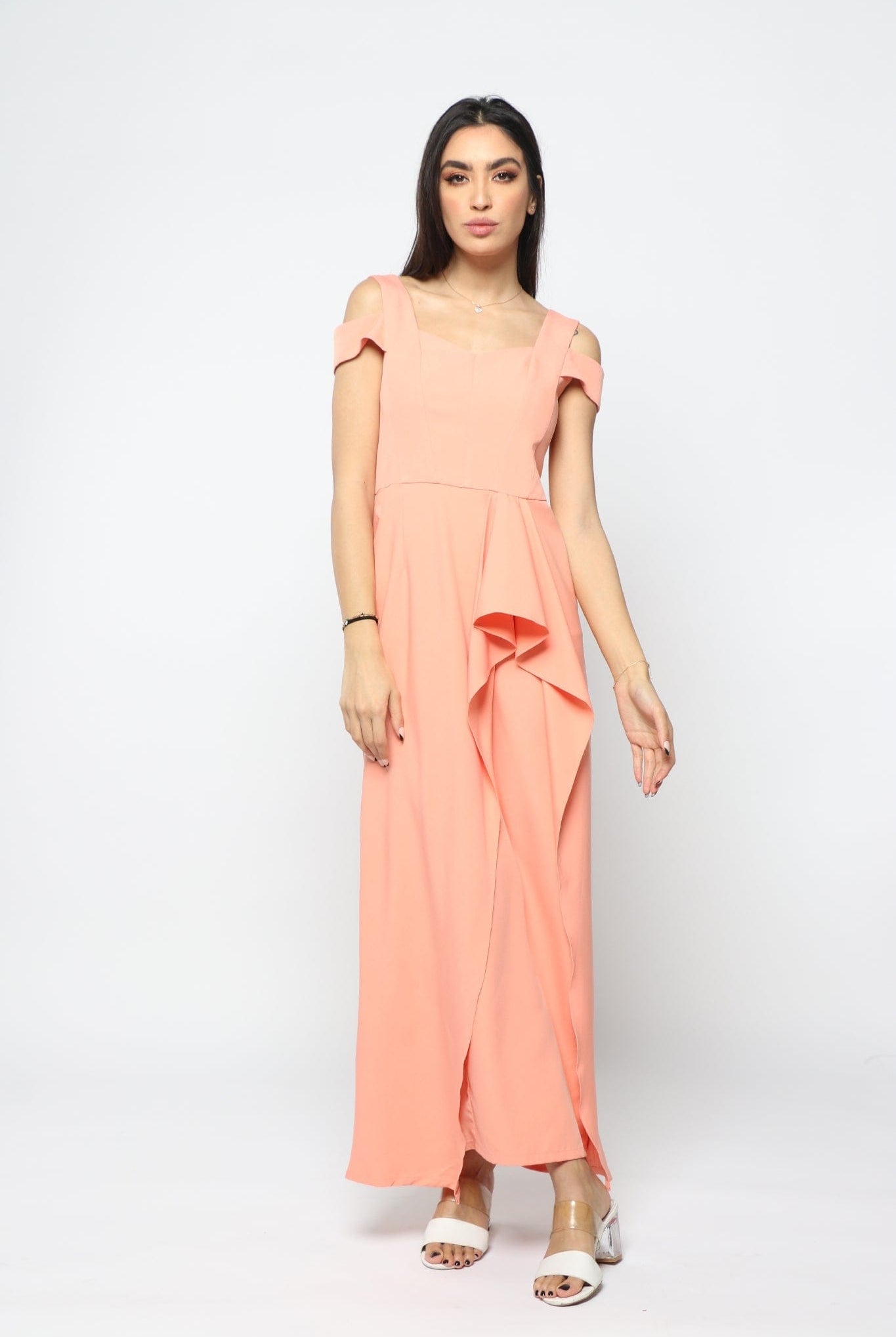 نتشي فستان طويل حمالات كتف مفتوح من الخلف بدون كم