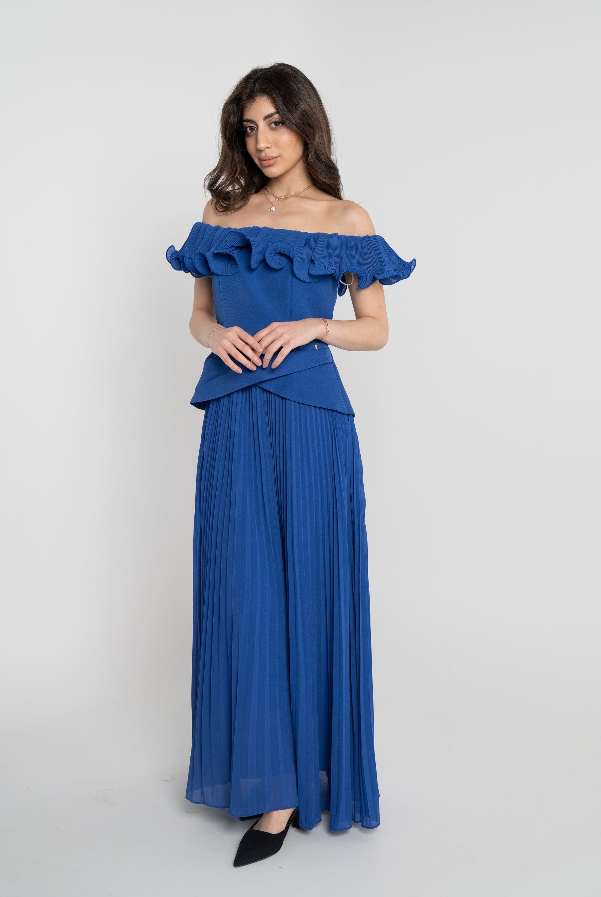 نتشي فستان ميدي سواريه أوف شولدر بليسيه من أسفل نسائي