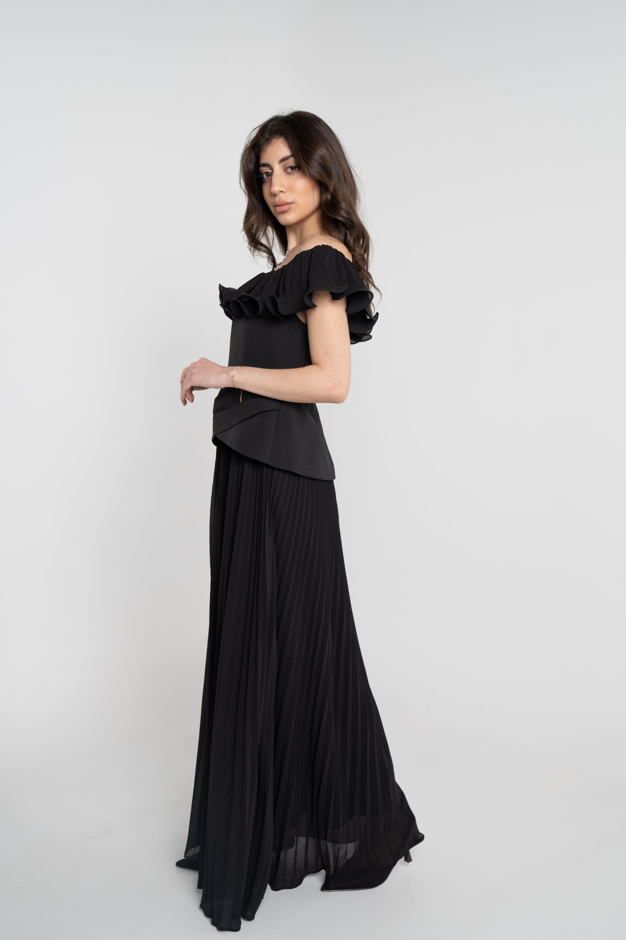 نتشي فستان ميدي سواريه أوف شولدر بليسيه من أسفل نسائي