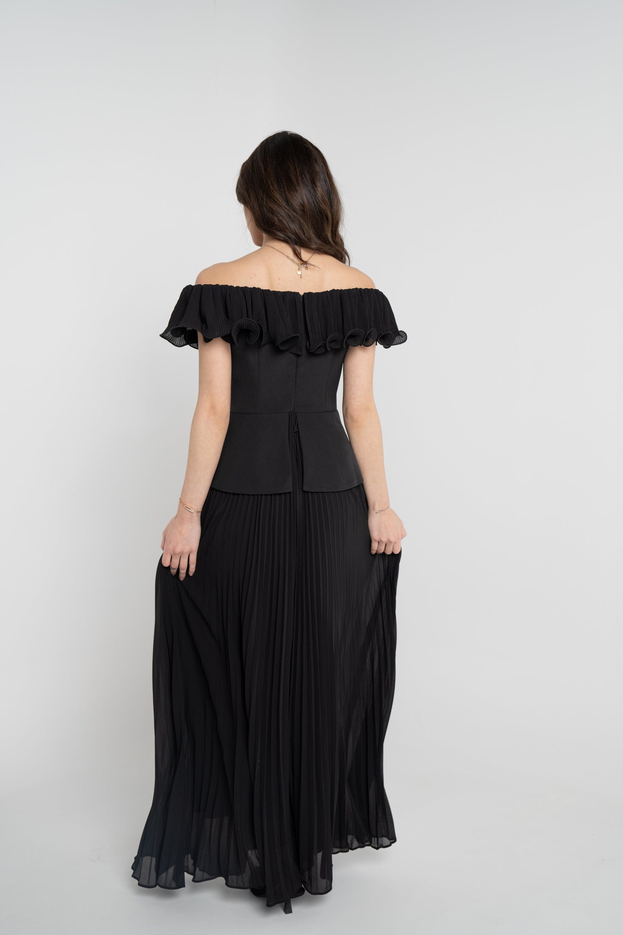 نتشي فستان ميدي سواريه أوف شولدر بليسيه من أسفل نسائي