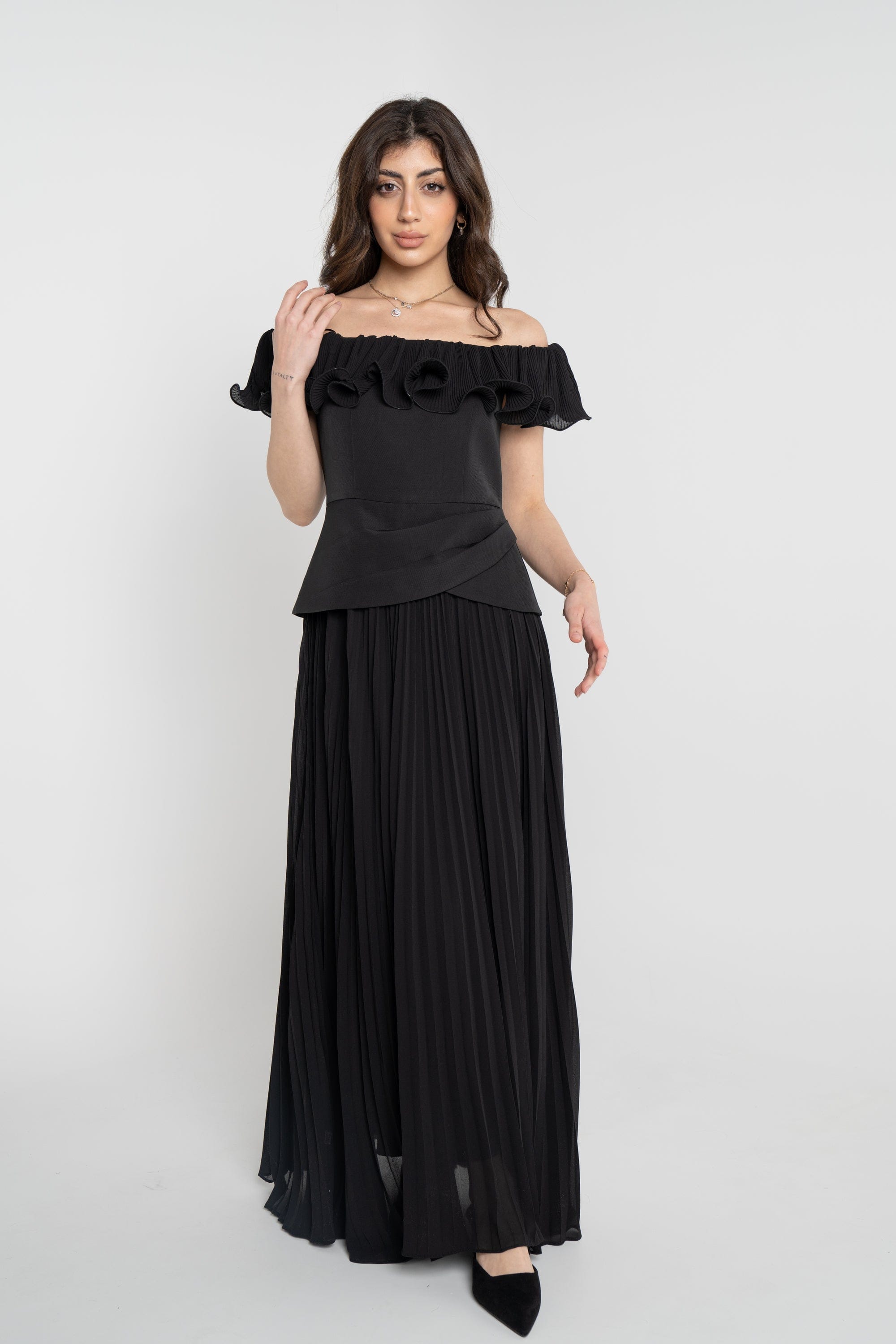 نتشي فستان ميدي سواريه أوف شولدر بليسيه من أسفل نسائي