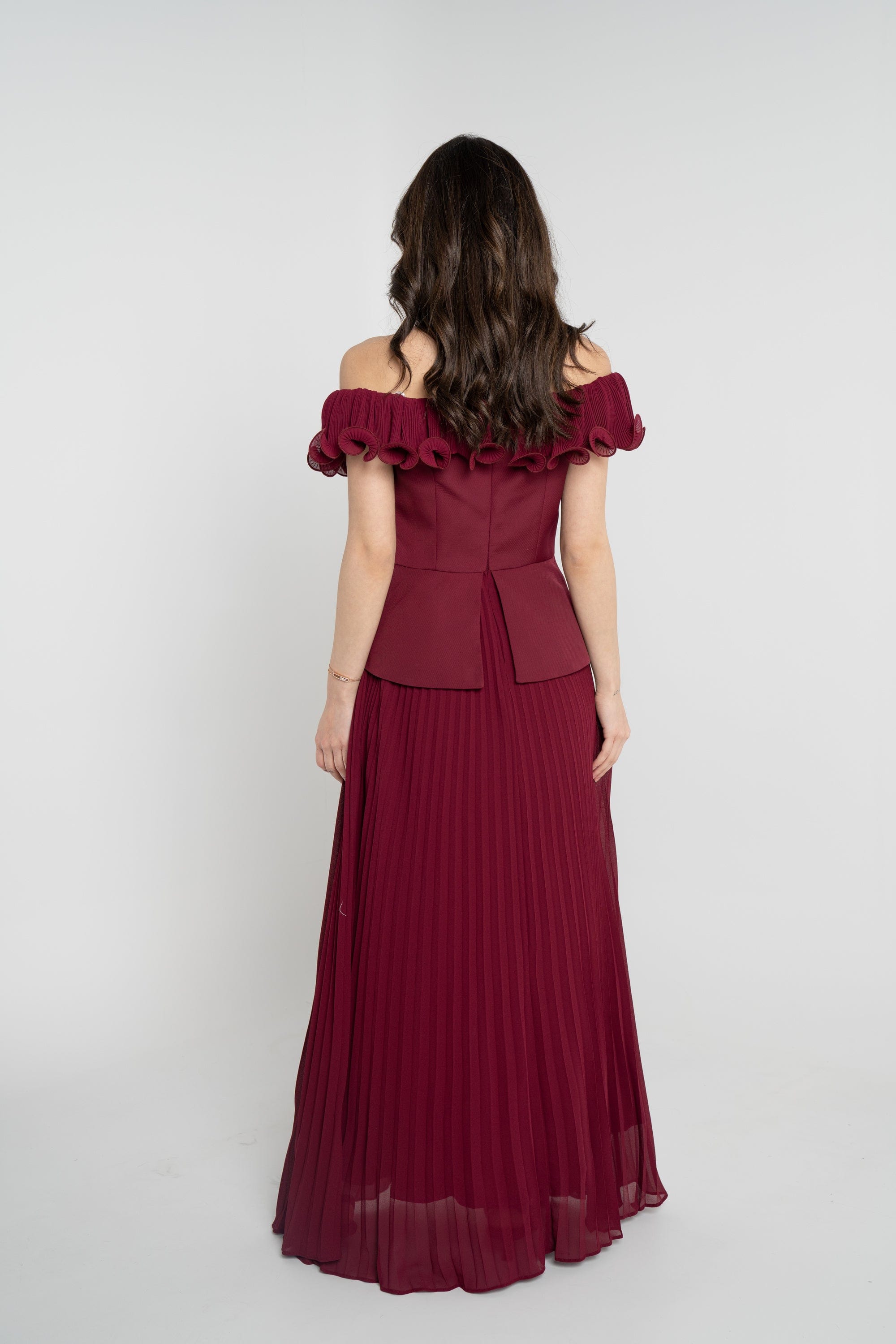 نتشي فستان ميدي سواريه أوف شولدر بليسيه من أسفل نسائي