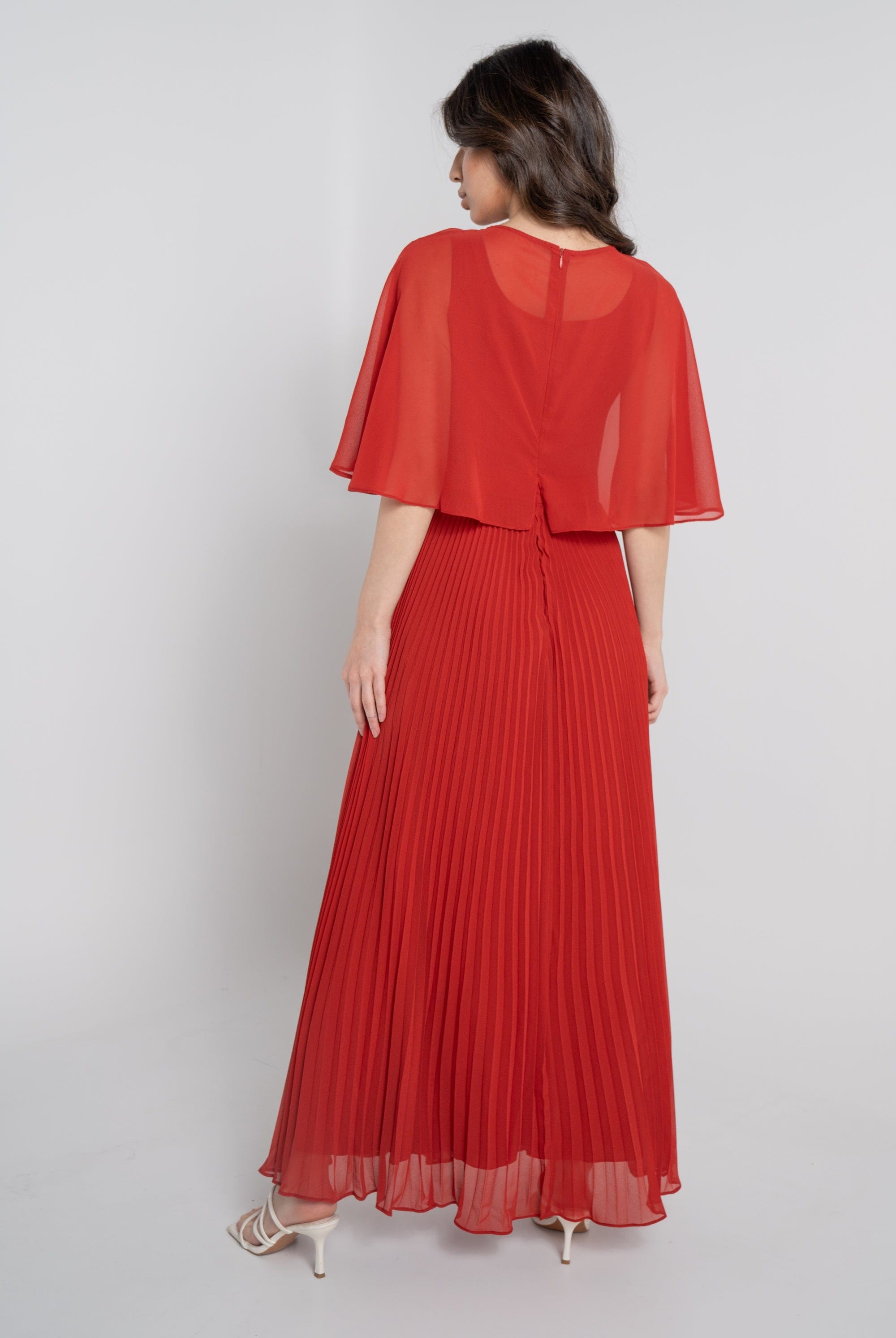 نتشي فستان طويل سادة بليسية مخصر نص كم مفتوح نسائي