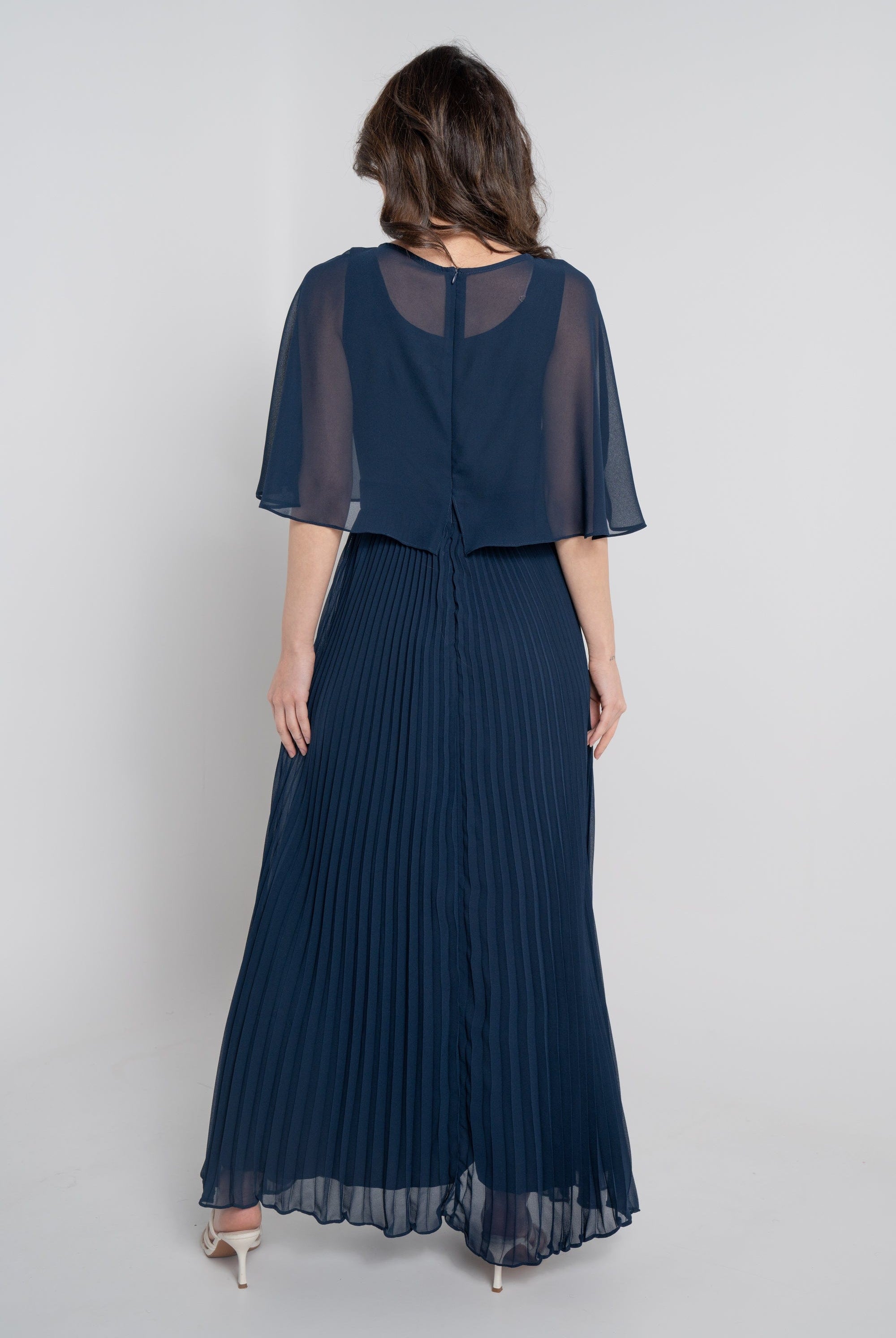 نتشي فستان طويل سادة بليسية مخصر نص كم مفتوح نسائي