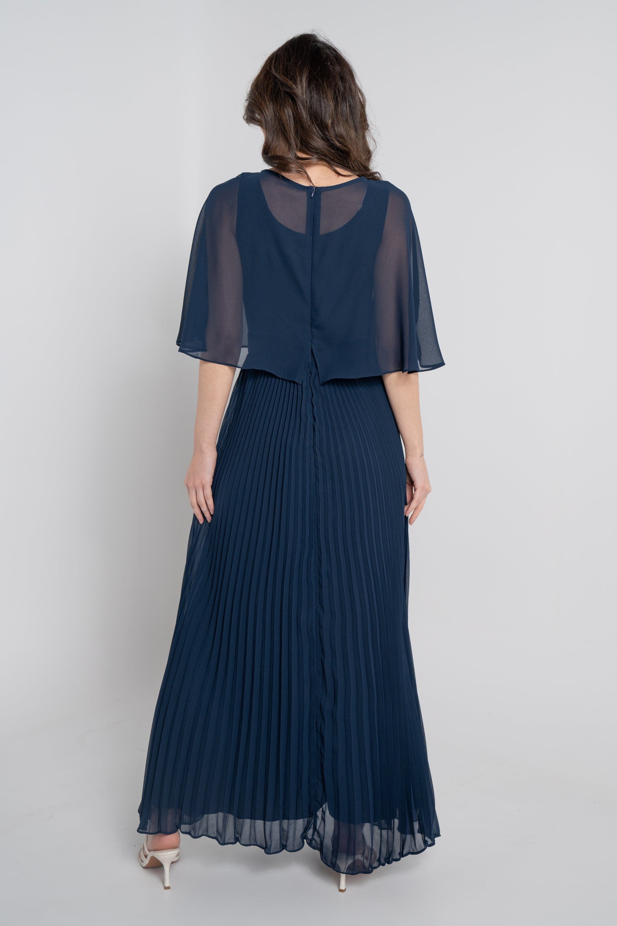 نتشي فستان طويل سادة بليسية مخصر نص كم مفتوح نسائي