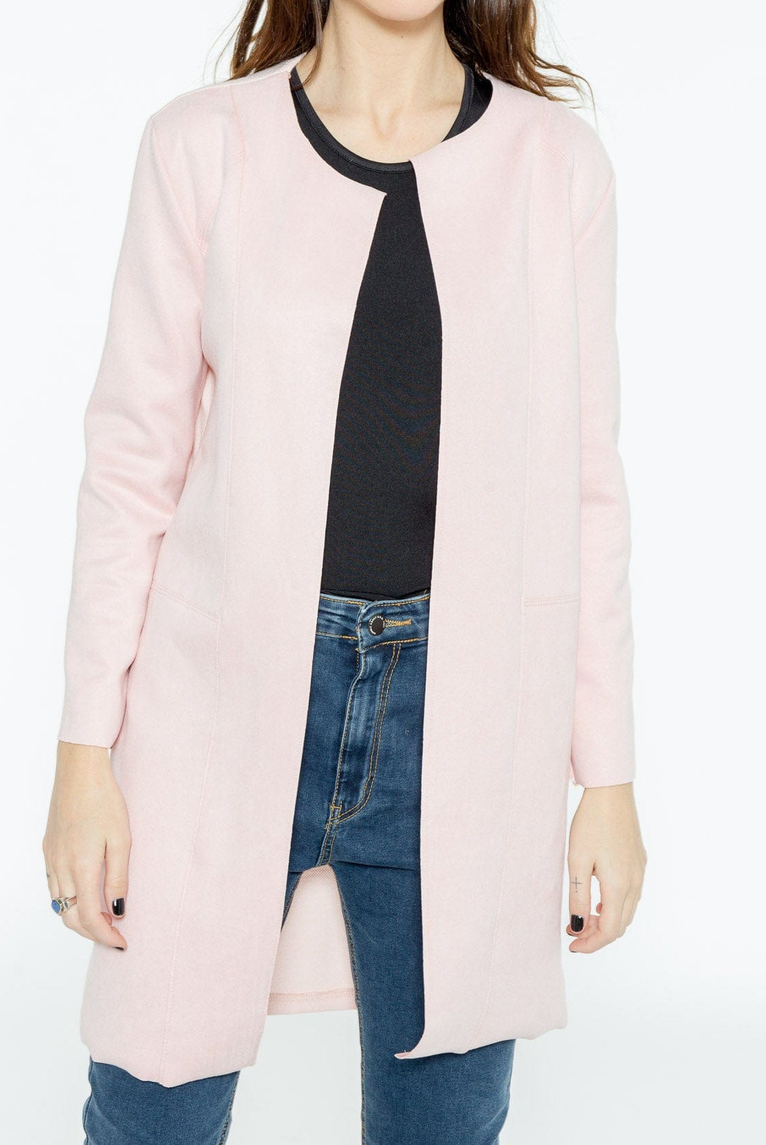 شانا جاكيت نسائي طويل مفتوح وردي