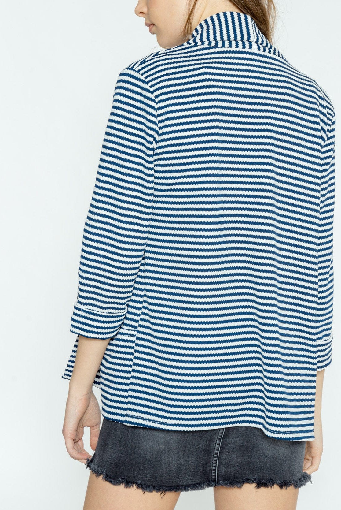 شانا جاكيت مخطط بالعرض 3/4 بأكمام طويلة نسائي أزرق داكن