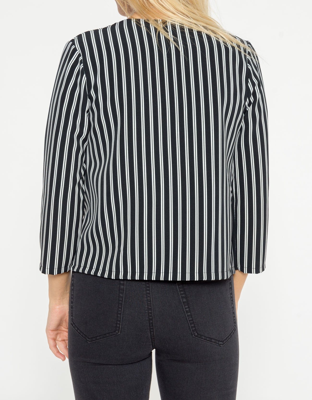 شانا جاكيت مخطط بالطول بأكمام طويلة نسائي أسود