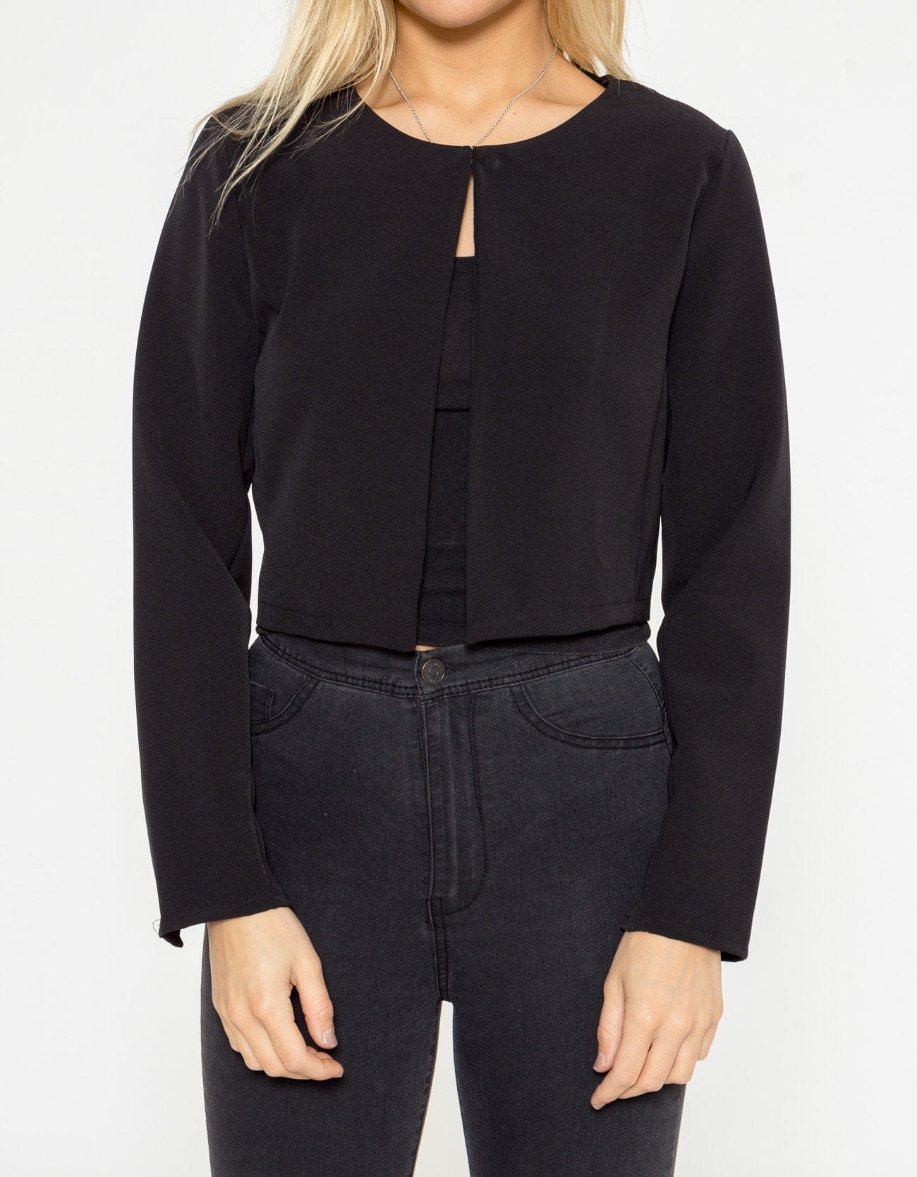 شانا سترة قصيرة مفتوحة من الأمام بأكمام طويلة نسائي أسود