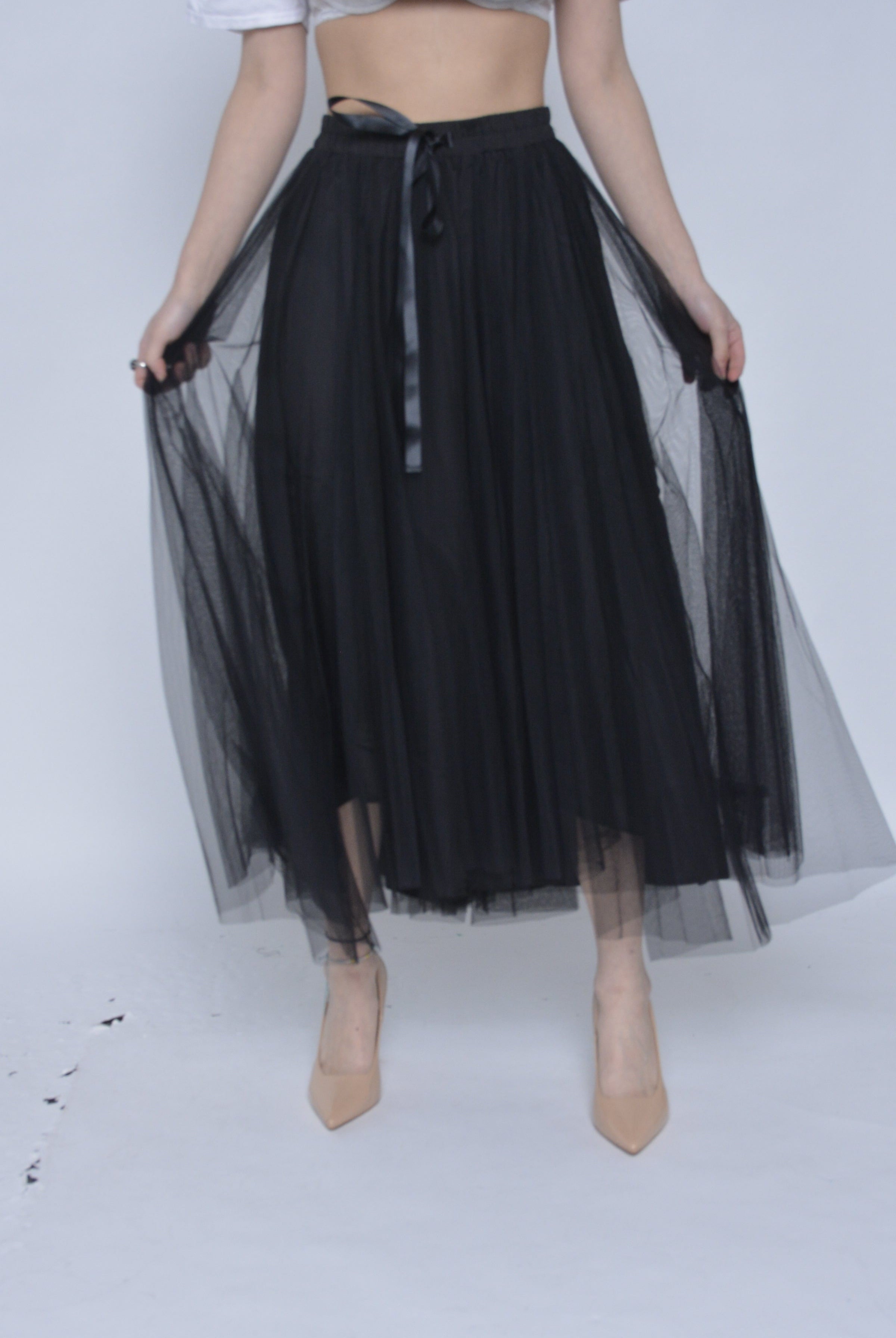 نتشي تنورة سهرة شيفون نفاش برباط ستان نسائية