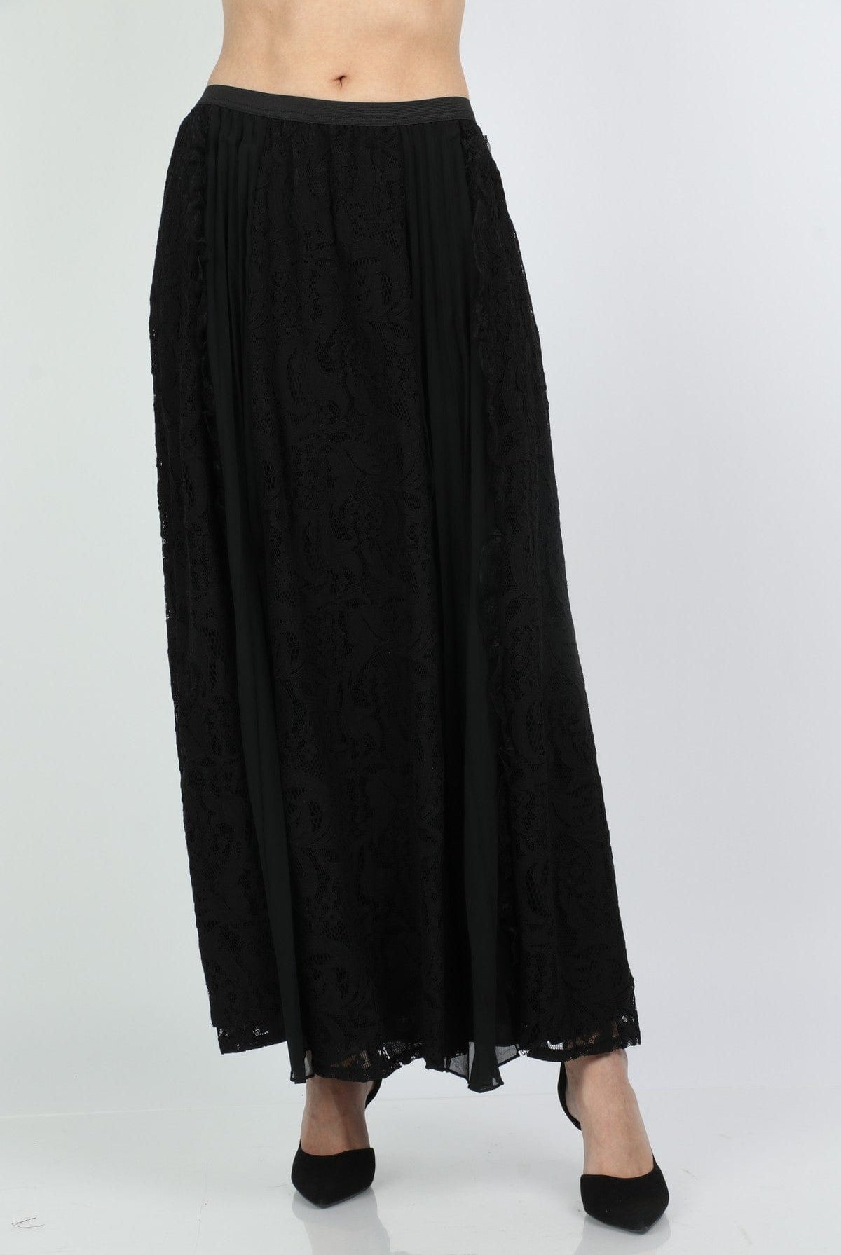 نتشي تنورة دانتيل طويلة هاي ويست مزينة بالشيفون نسائية