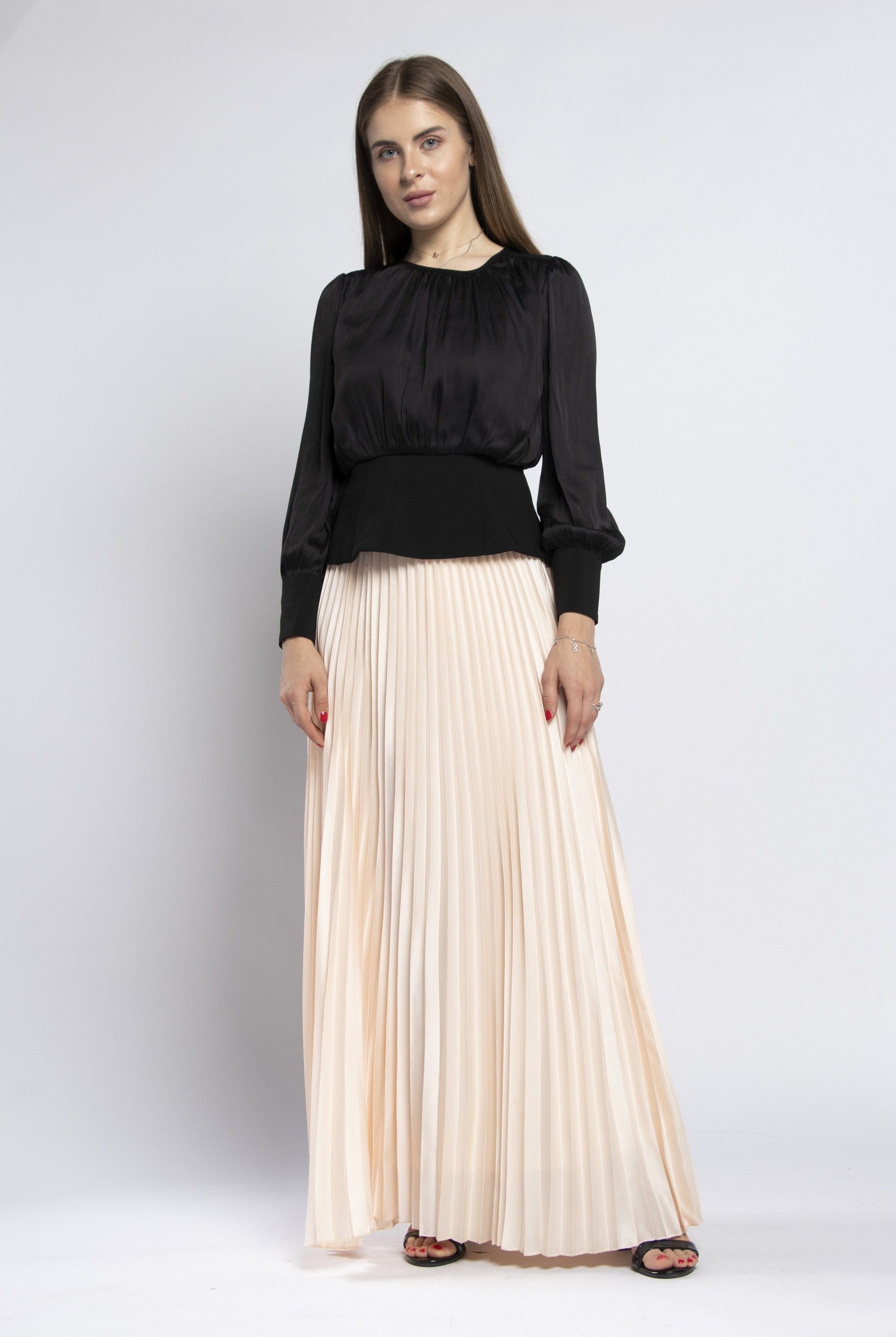 نتشي تنورة بليسيه طويلة مزينة بحزام نسائية