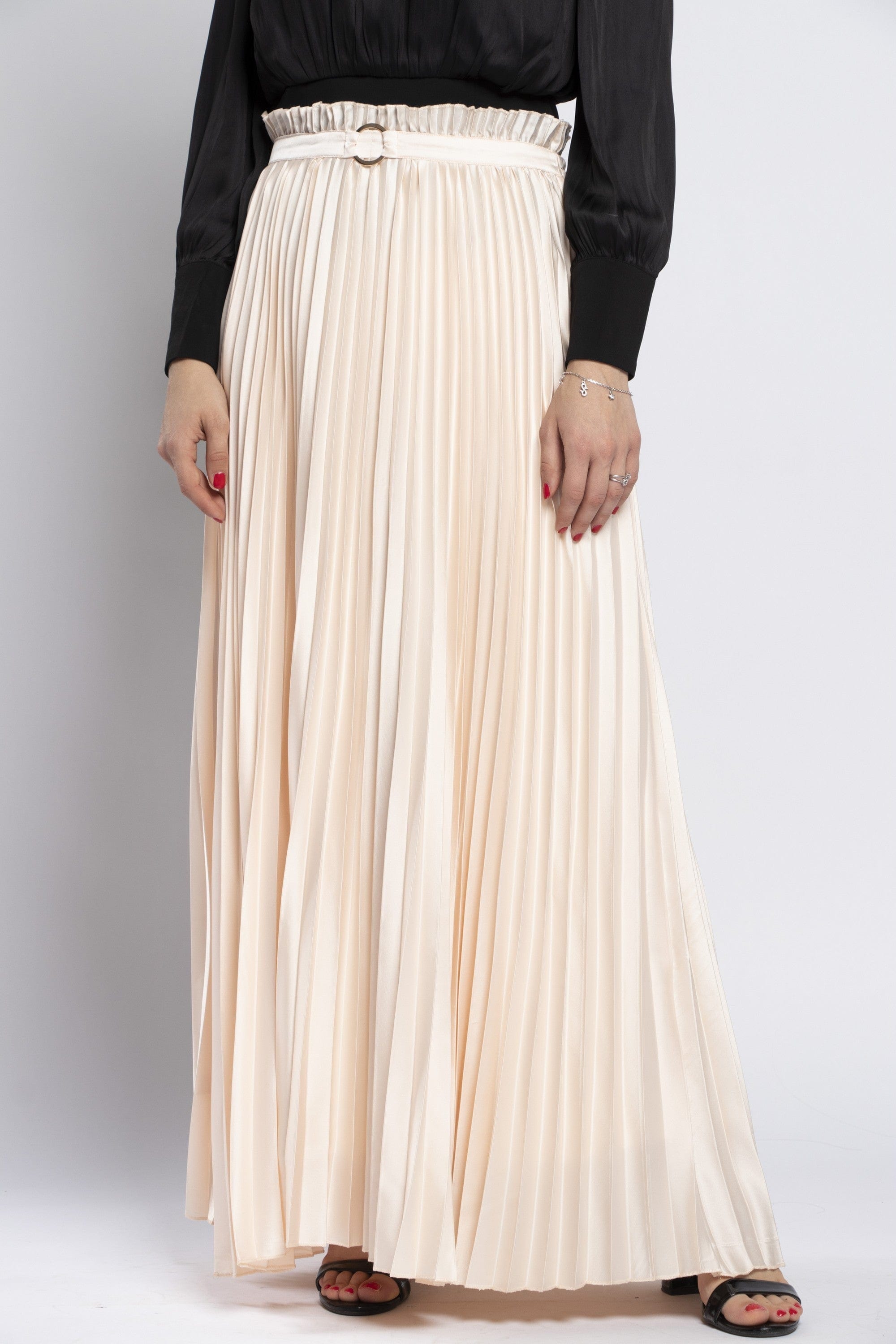 نتشي تنورة بليسيه طويلة مزينة بحزام نسائية