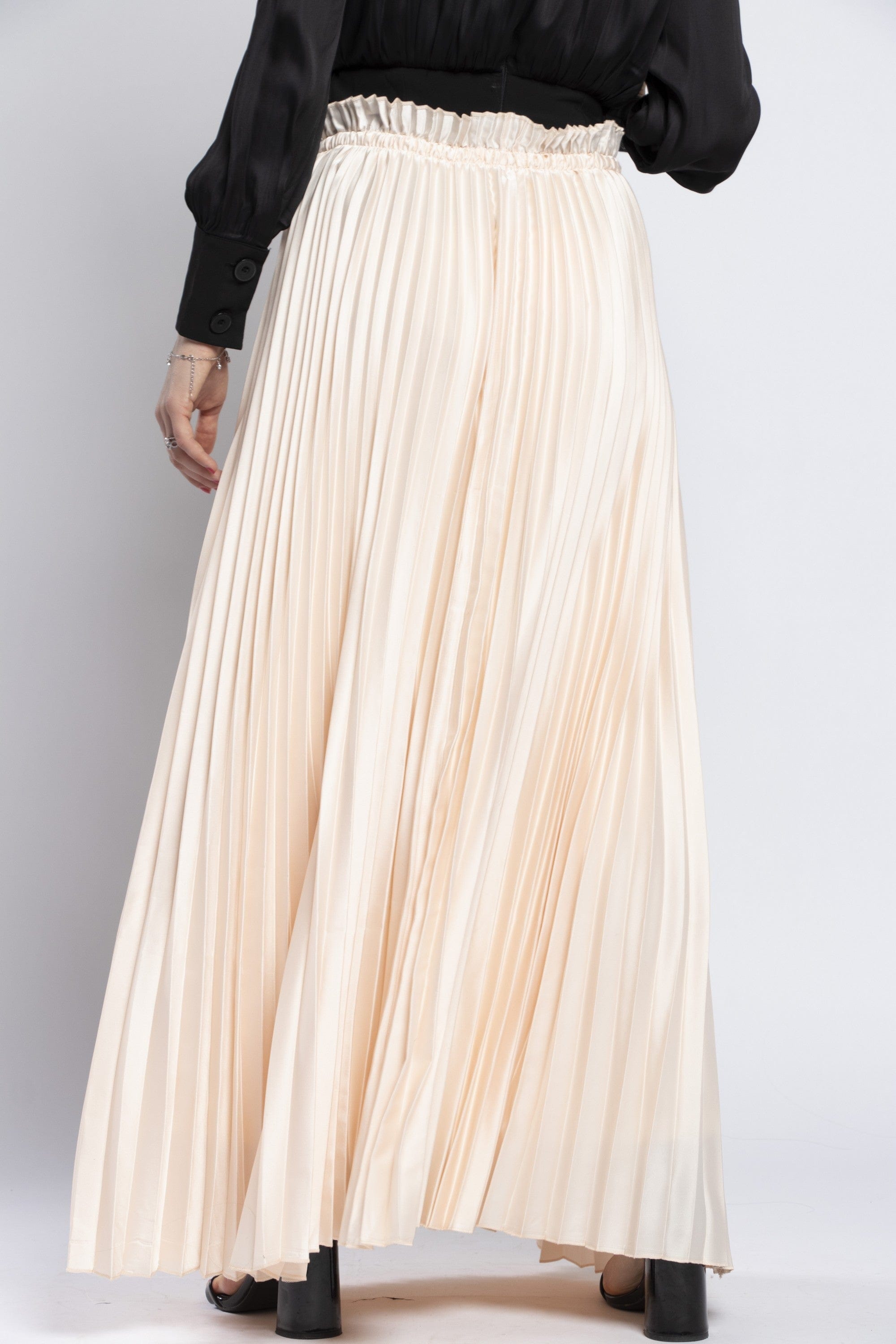 نتشي تنورة بليسيه طويلة مزينة بحزام نسائية