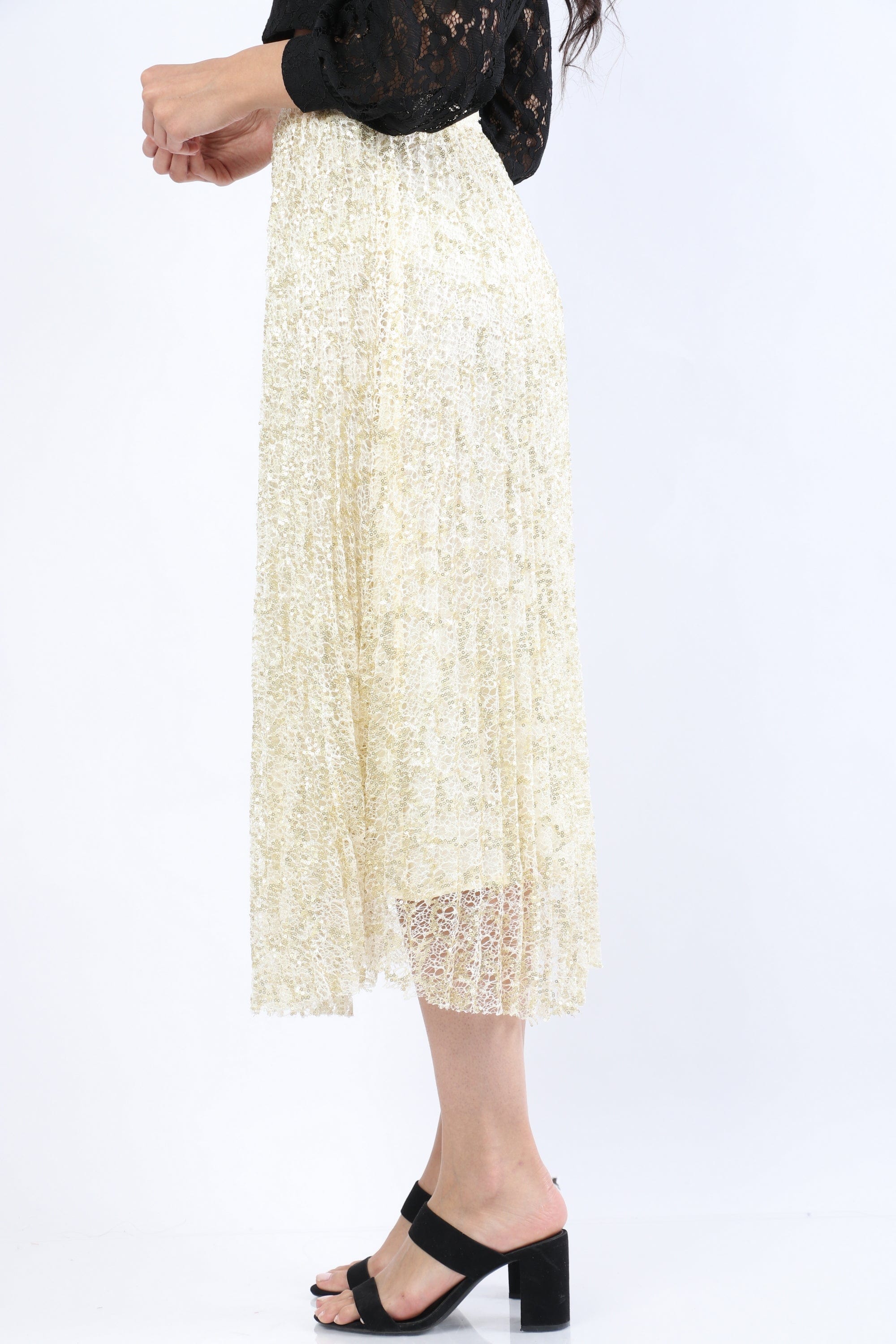 نتشي تنورة ميدي دانتيل منقوشة مبطنة