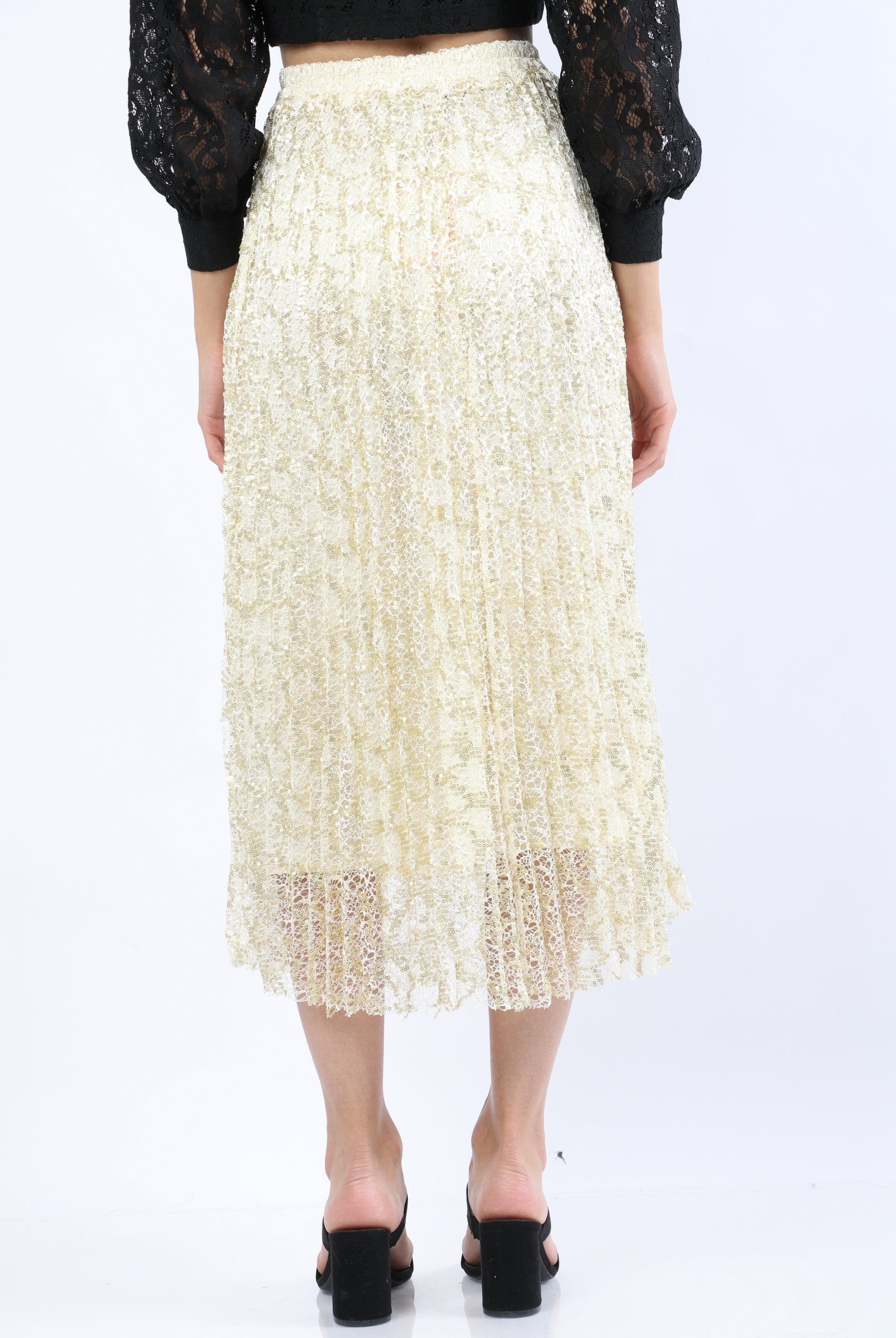 نتشي تنورة ميدي دانتيل منقوشة مبطنة