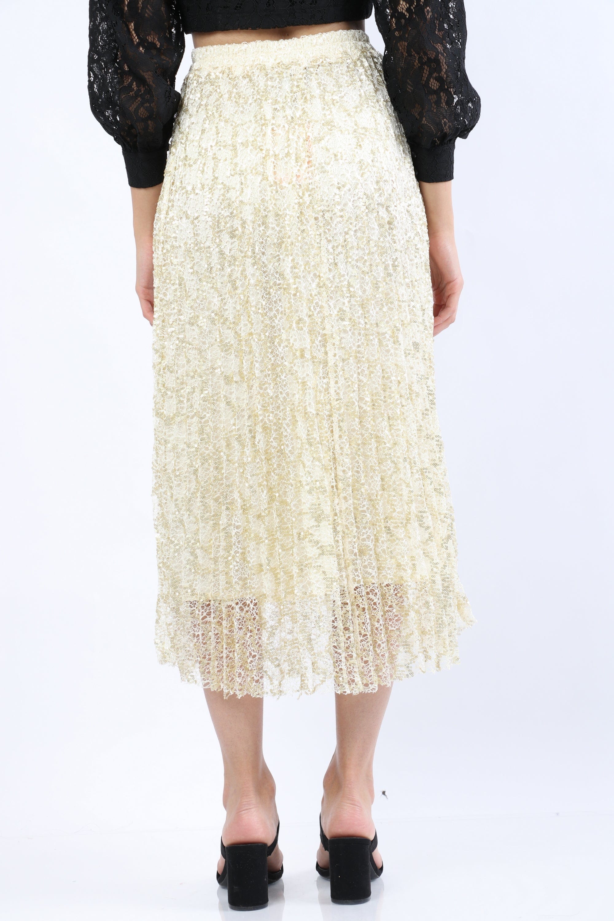 نتشي تنورة ميدي دانتيل منقوشة مبطنة