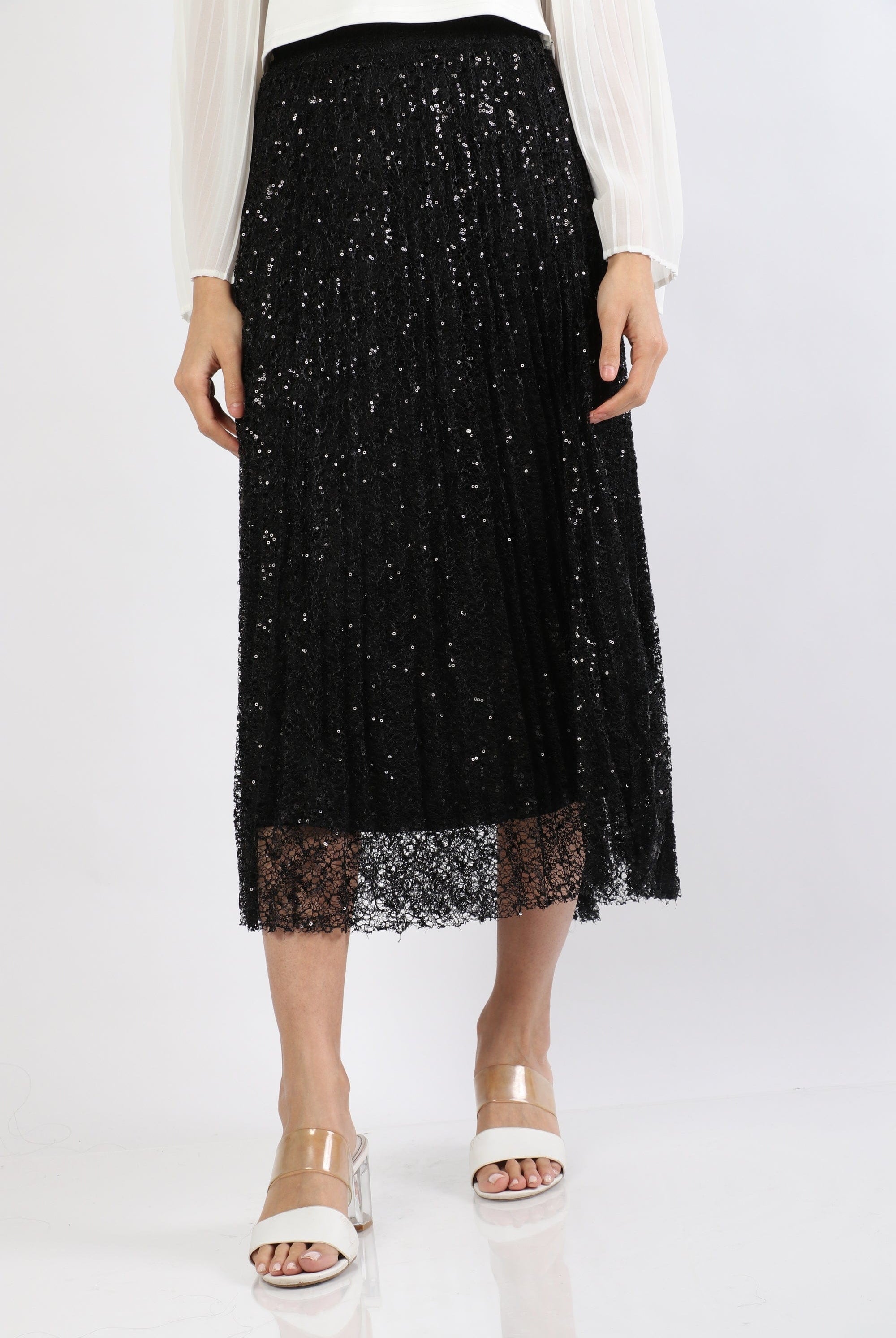 نتشي تنورة ميدي دانتيل منقوشة مبطنة